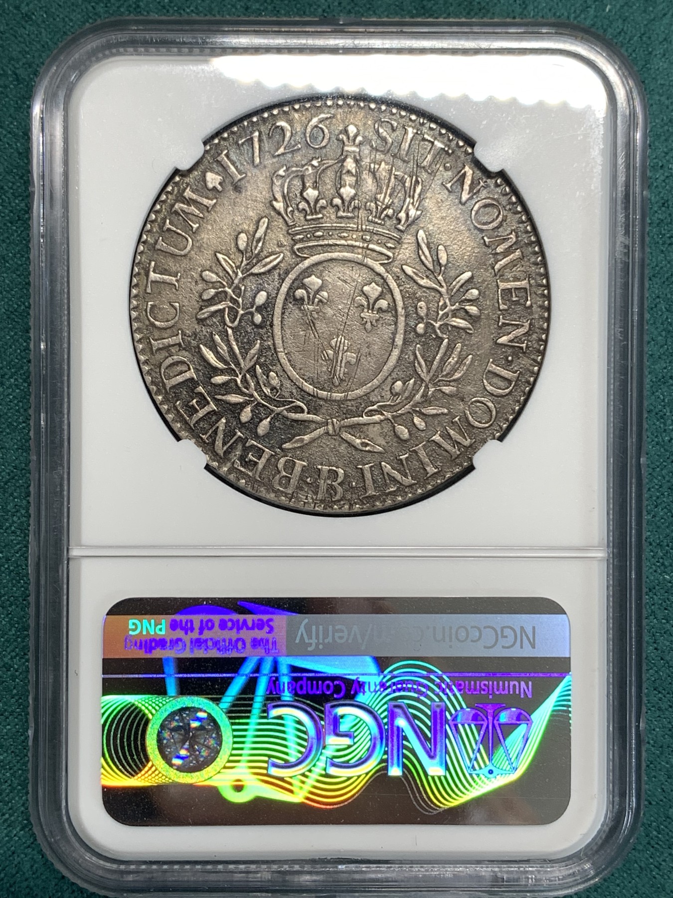 《竞宝斋》第186场-周日，周一 2场 (全场包邮) NGC XF 法国 1726年 路易十五 埃居大银币 双面深打极为少见 包浆太厚了，细节见图