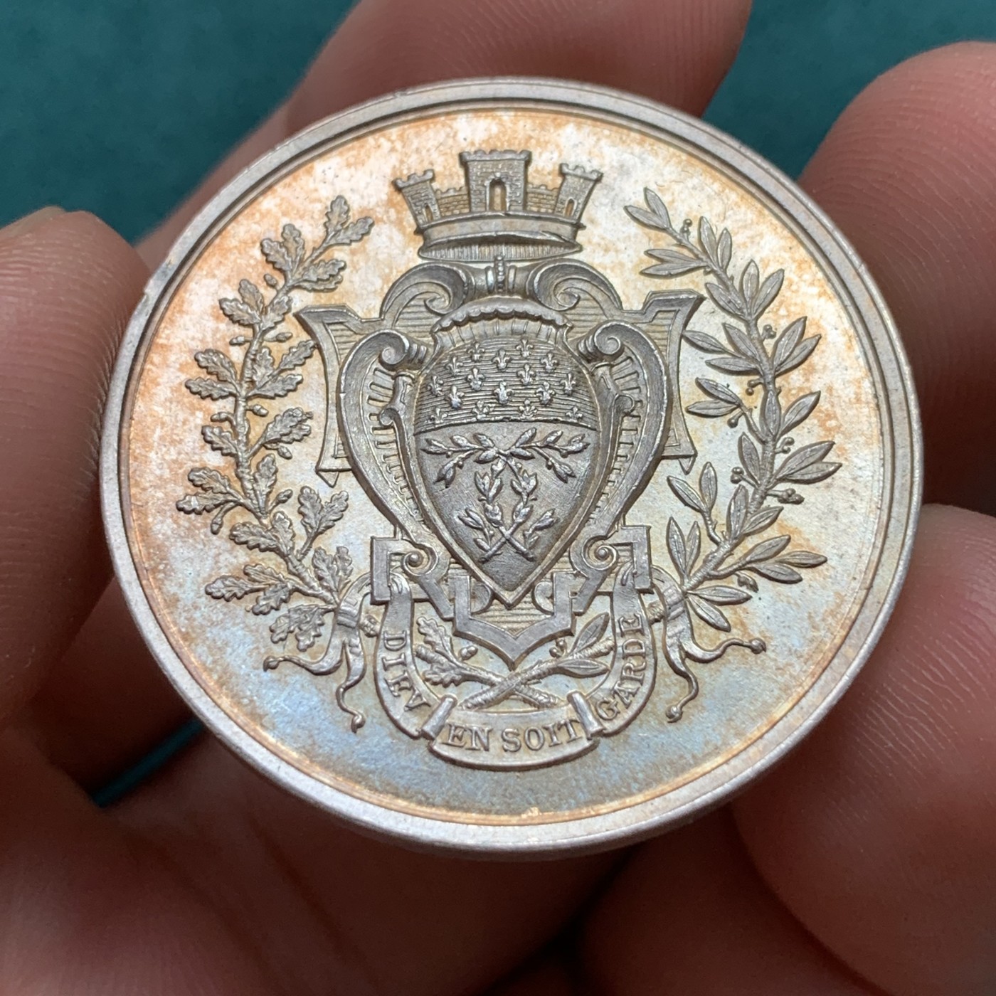 《竞宝斋》第186场-周日，周一 2场 (全场包邮) 1879年法国雷莫茨保险银章代用币 品相一流 18.3克 33.7mm 银标