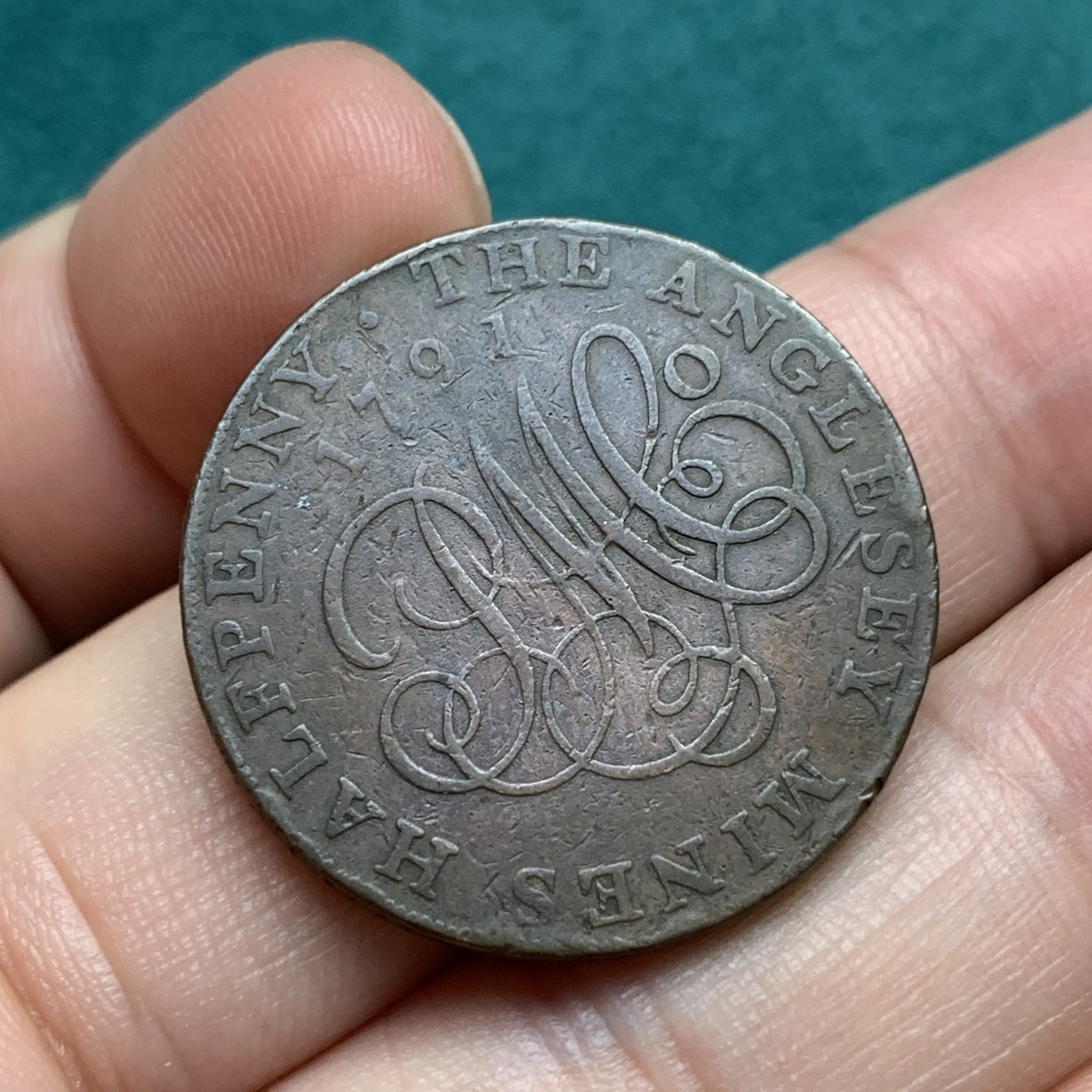 《竞宝斋》第186场-周日，周一 2场 (全场包邮) 英国1791 安格尔西岛 Token 半便士代用币