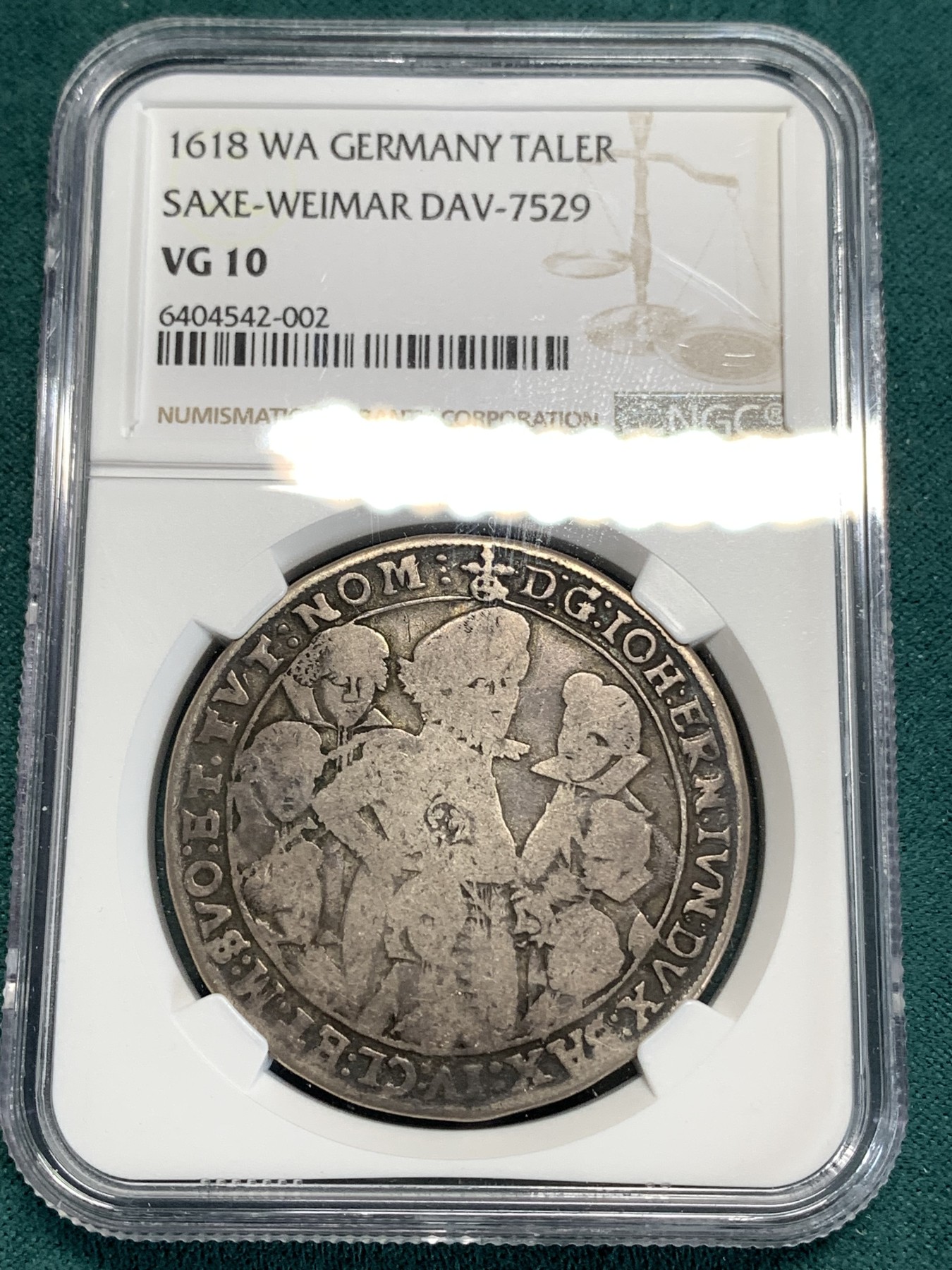 《竞宝斋》第186场-周日，周一 2场 (全场包邮) 第三名 NGC-VG10 德国萨克森 1618年约翰恩斯特和的七兄弟 大泰勒银币 此款外拍就没见过低于300欧的 入盒有分的也没见过