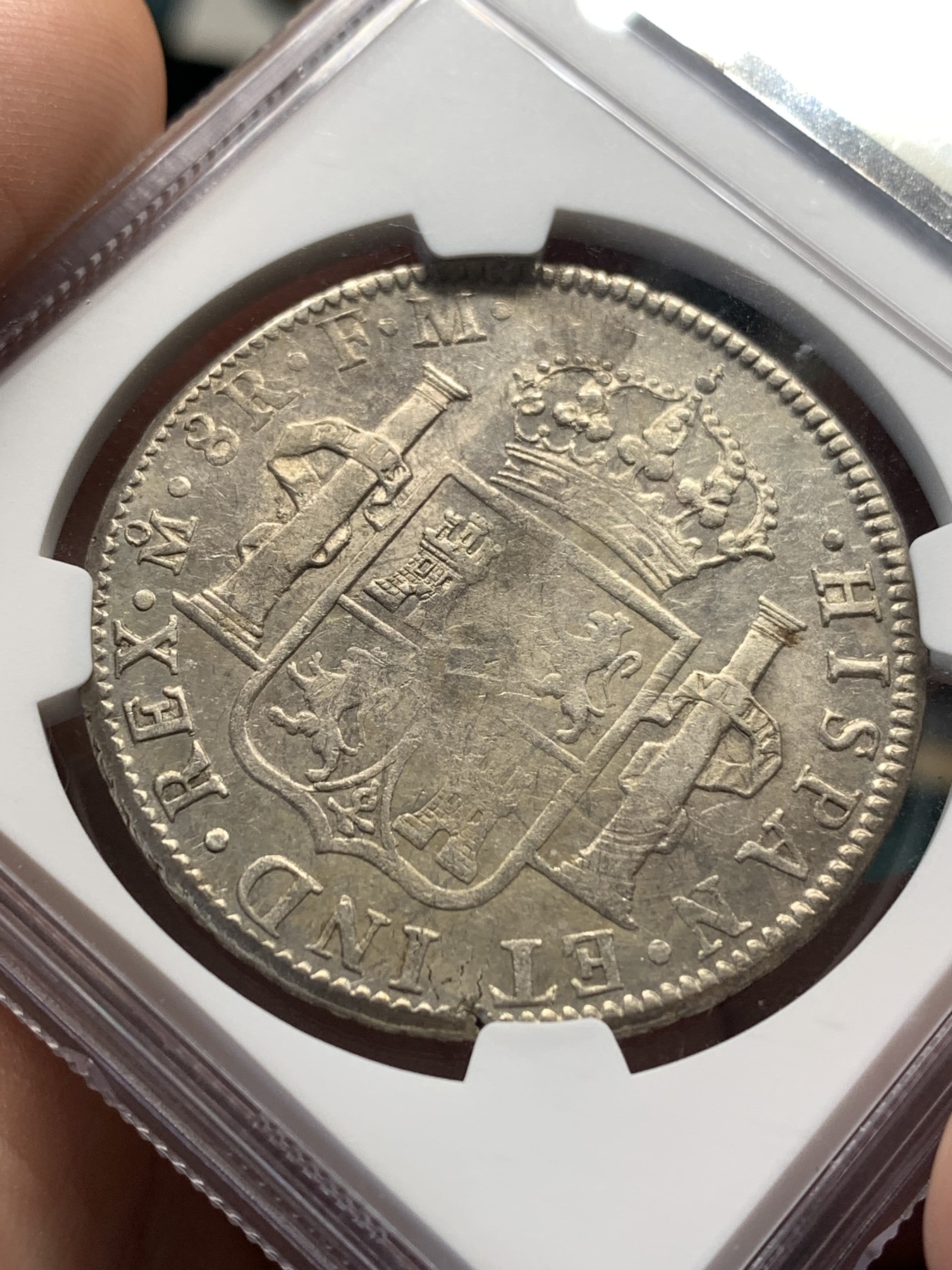 《竞宝斋》第186场-周日，周一 2场 (全场包邮) NGC-MS61 西属墨西哥 卡四 双柱 1798 MO FM 8瑞尔 大银币 外拍疯涨