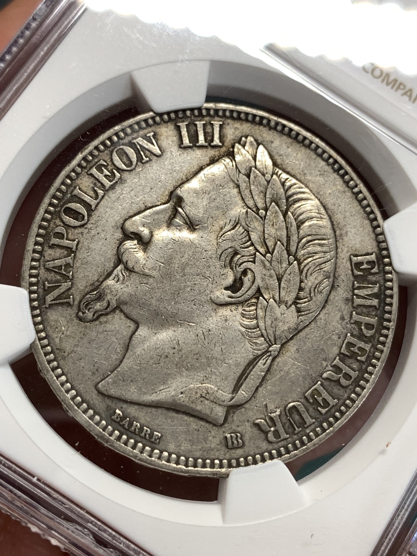 《竞宝斋》第186场-周日，周一 2场 (全场包邮) NGC XF45法国 1869年 拿三 5法郎银币 细节状态都不错 早期年份