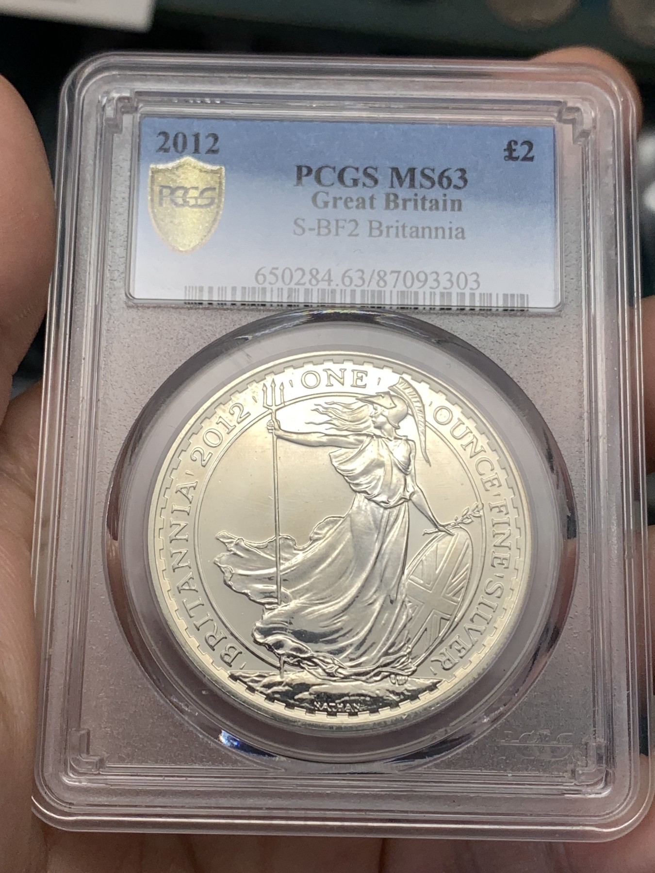 《竞宝斋》第186场-周日，周一 2场 (全场包邮) PCGS–MS63 英国 2012年 不列颠尼亚自由女神 2镑银币，含银量999
