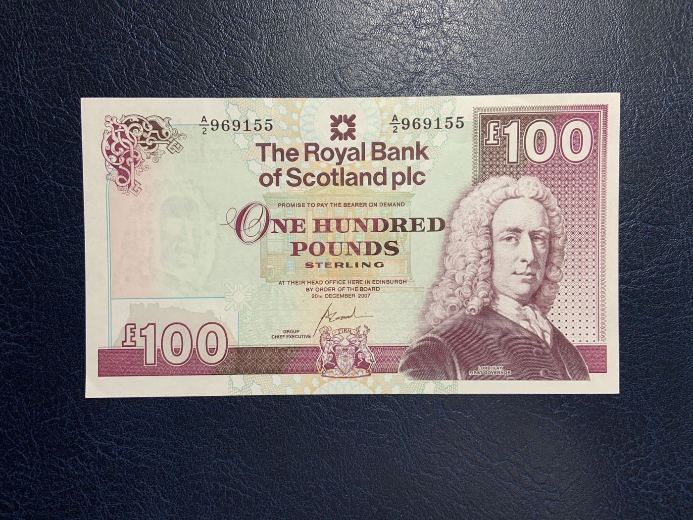 收藏联盟Quantum Auction 第278期拍卖  苏格兰皇家银行2007年100镑 品相UNC- 有针孔 女王私邸格拉密斯城堡