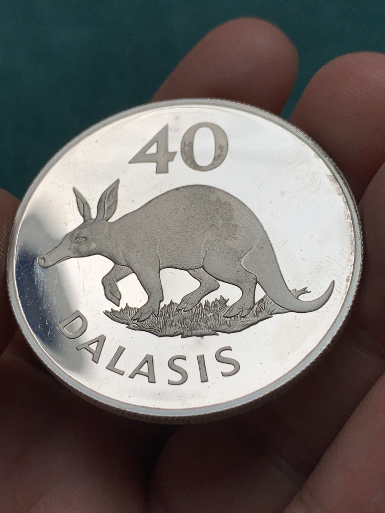 《竞宝斋》第186场-周日，周一 2场 (全场包邮) 冈比亚1977年豚鼠40达拉西精制大银币，925银，直径42mm，重量35.29g