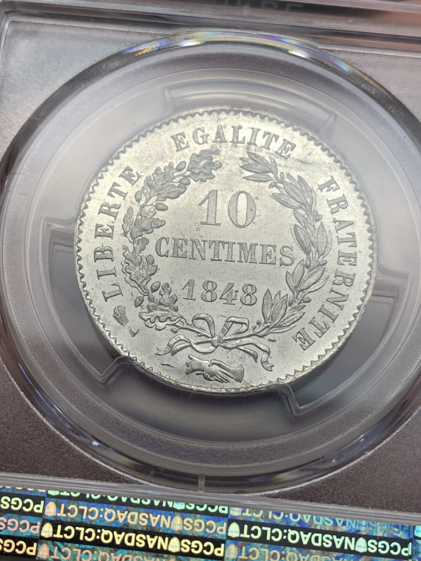 《竞宝斋》第186场-周日，周一 2场 (全场包邮) 亚军分PCGS SP64 1848年法国10分样币，Essai，顶级品。飘柔秀发，肥美小脸，pl感十足 外拍法国样币上涨厉害