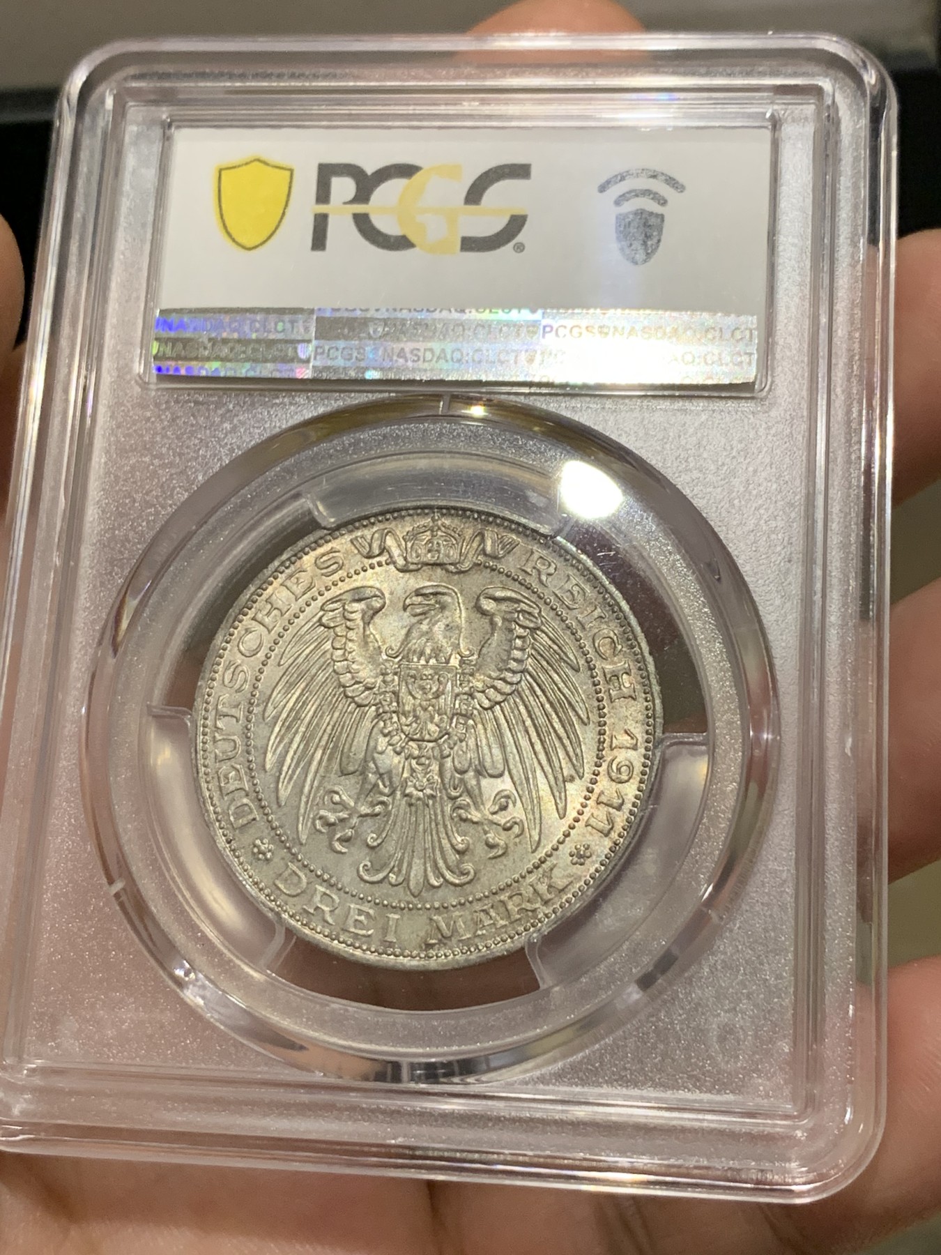《竞宝斋》第186场-周日，周一 2场 (全场包邮) PCGS-MS65 德国普鲁士 1911年 布雷斯劳大学 3马克 高分仅十余枚