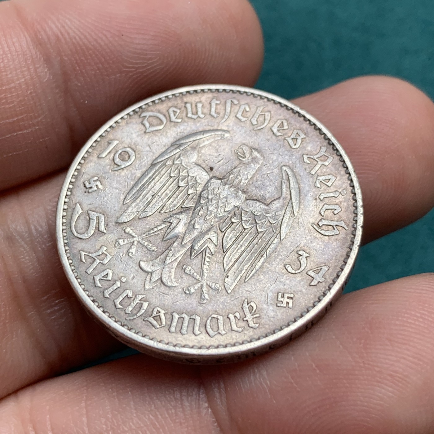 《竞宝斋》第186场-周日，周一 2场 (全场包邮) 1934年德国波茨坦教堂加字5马克银币