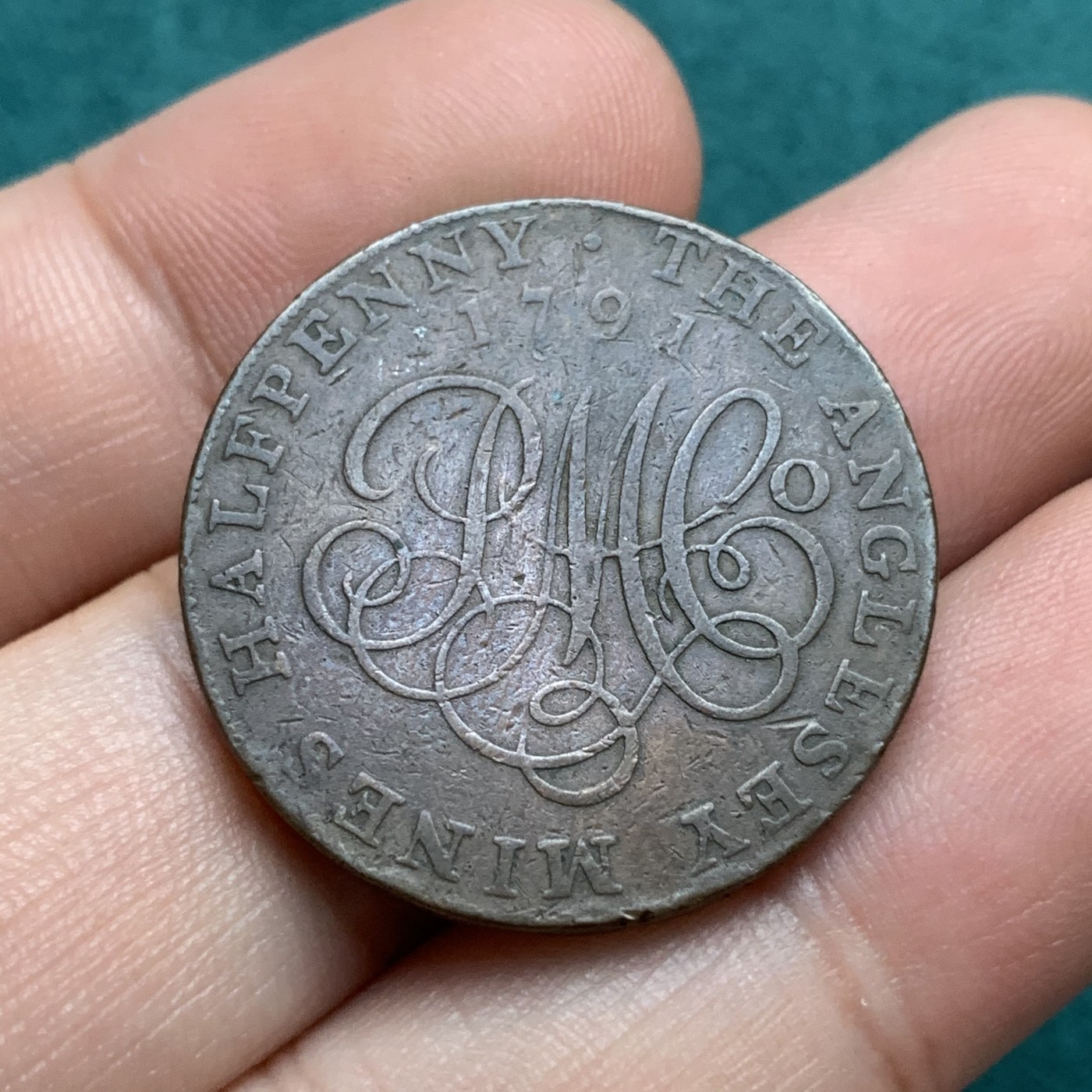 《竞宝斋》第186场-周日，周一 2场 (全场包邮) 英国1791 安格尔西岛 Token 半便士代用币