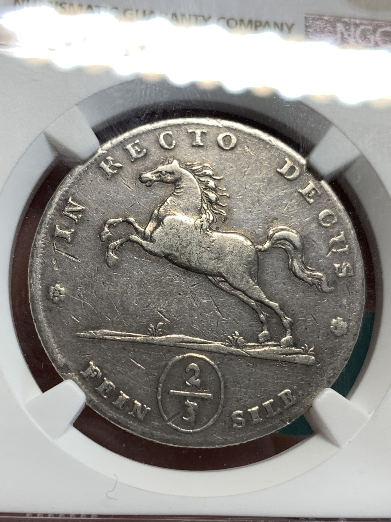 《竞宝斋》第186场-周日，周一 2场 (全场包邮) NGC XF 德国 不伦瑞克1703年2/3奔马泰勒银币 等同于后期1泰勒银币