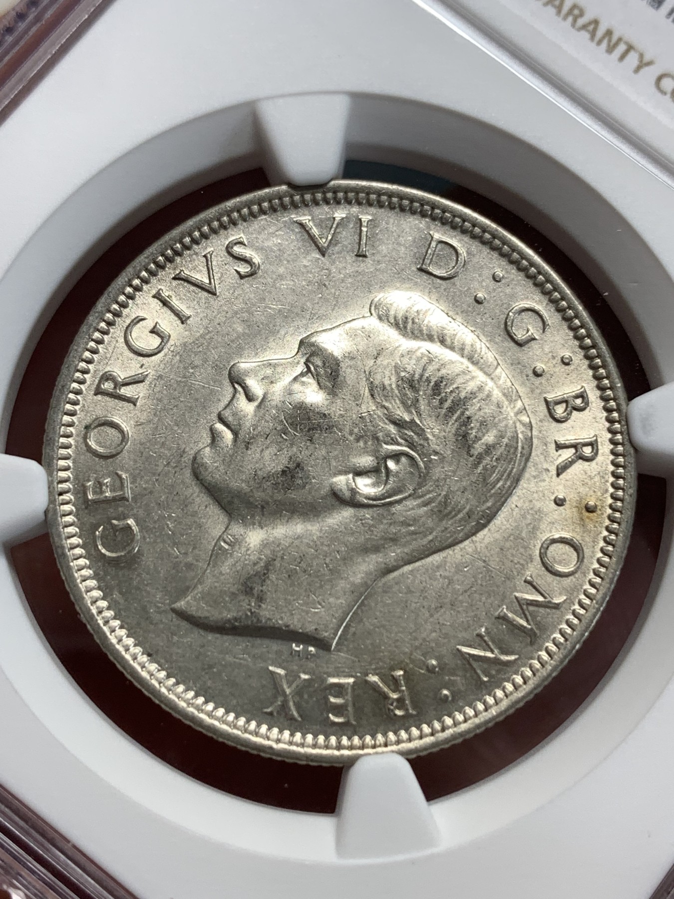 《竞宝斋》第186场-周日，周一 2场 (全场包邮) NGC AU58 英国 1945年 乔治六世 半克朗银币 保存的不错