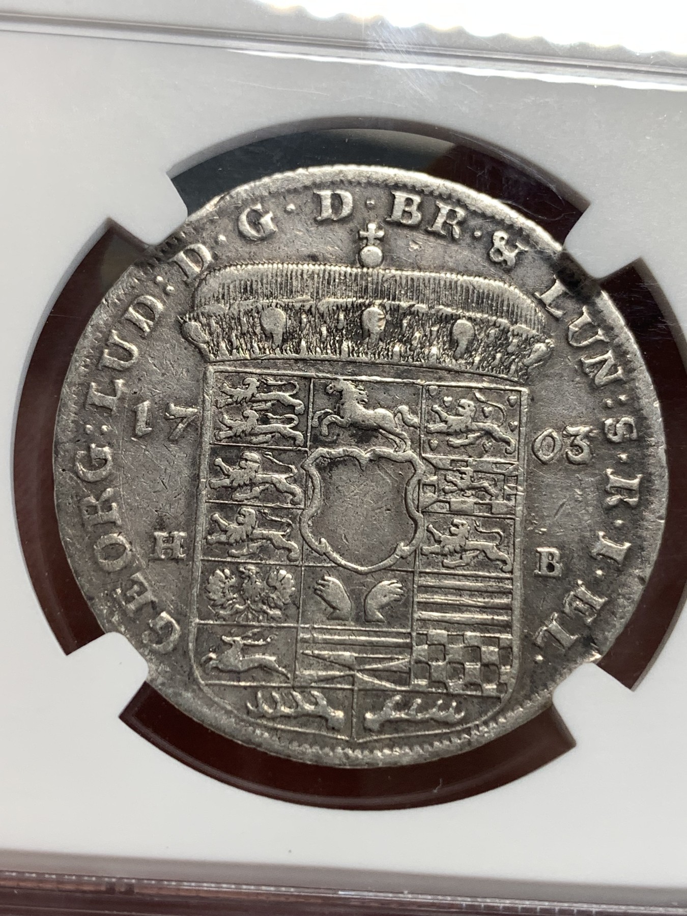 《竞宝斋》第186场-周日，周一 2场 (全场包邮) NGC XF 德国 不伦瑞克1703年2/3奔马泰勒银币 等同于后期1泰勒银币