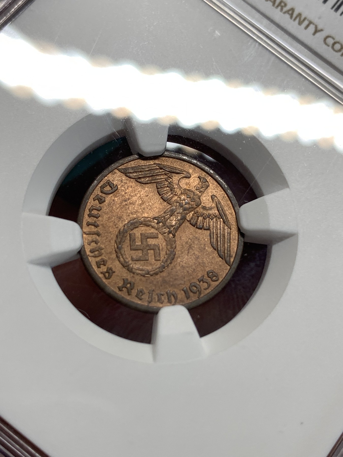 《竞宝斋》第186场-周日，周一 2场 (全场包邮) NGC MS62 德国 1938年 1芬尼铜币