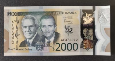 现货，2023年牙买加独立60周年塑料纪念钞，全套6张 号码全程无4，其中100全是AA首冠，500全是ZZ补冠，全场包邮 - 全套6张尾同72，2000面值为重复号