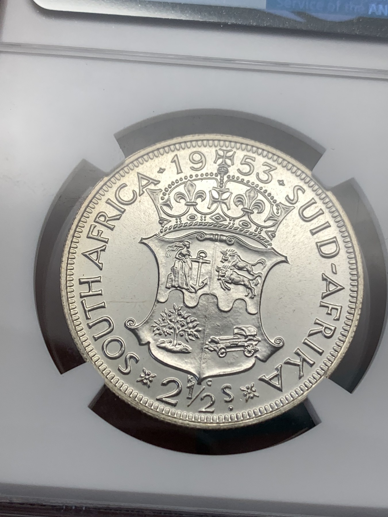 《竞宝斋》第186场-周日，周一 2场 (全场包邮) NGC-PF65 1953年南非伊丽莎白二世加冕首年半克朗精制银币