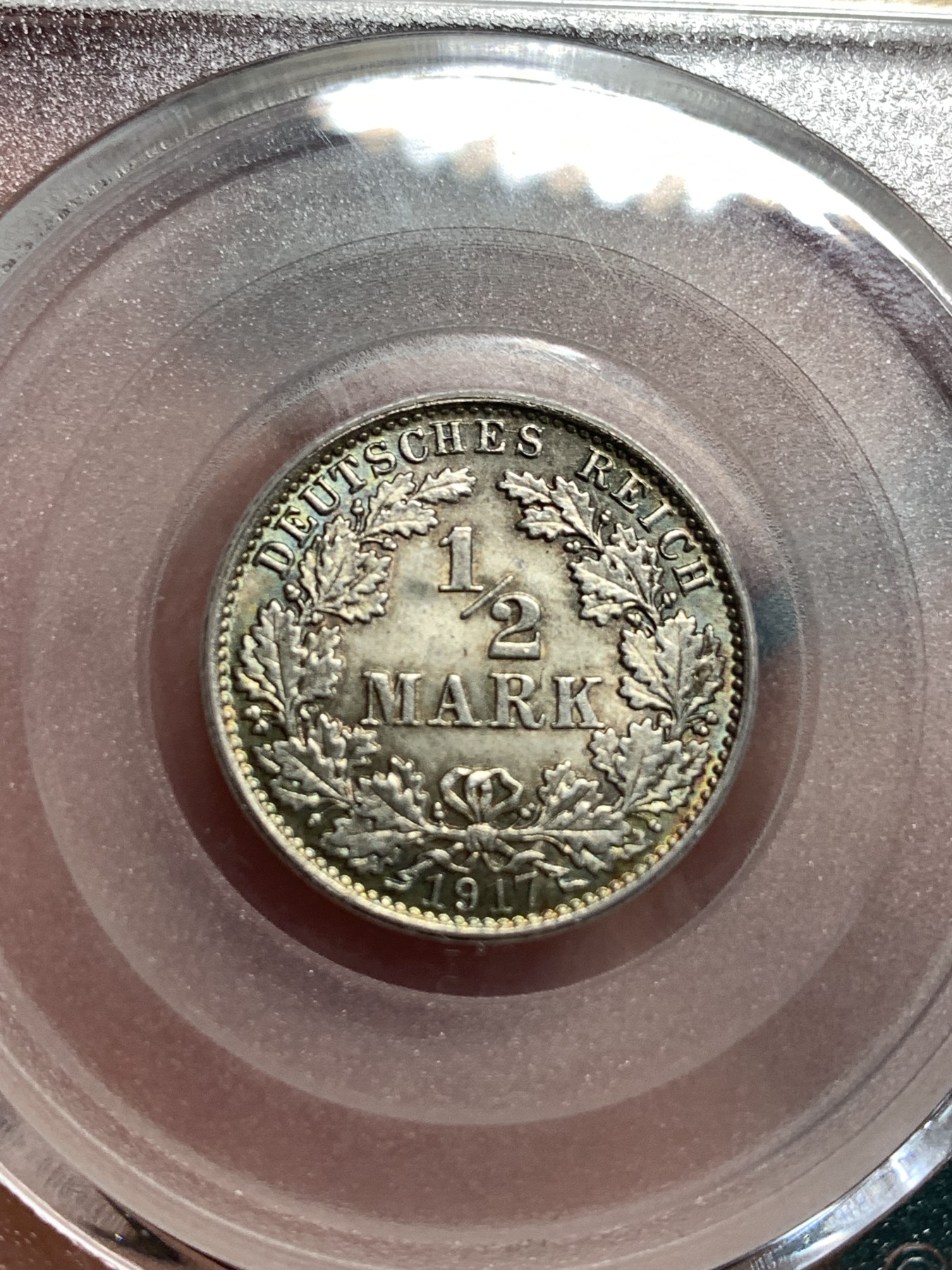 《竞宝斋》第186场-周日，周一 2场 (全场包邮) 公博 MS65 德国 1917年 1/2马克 绚丽五彩