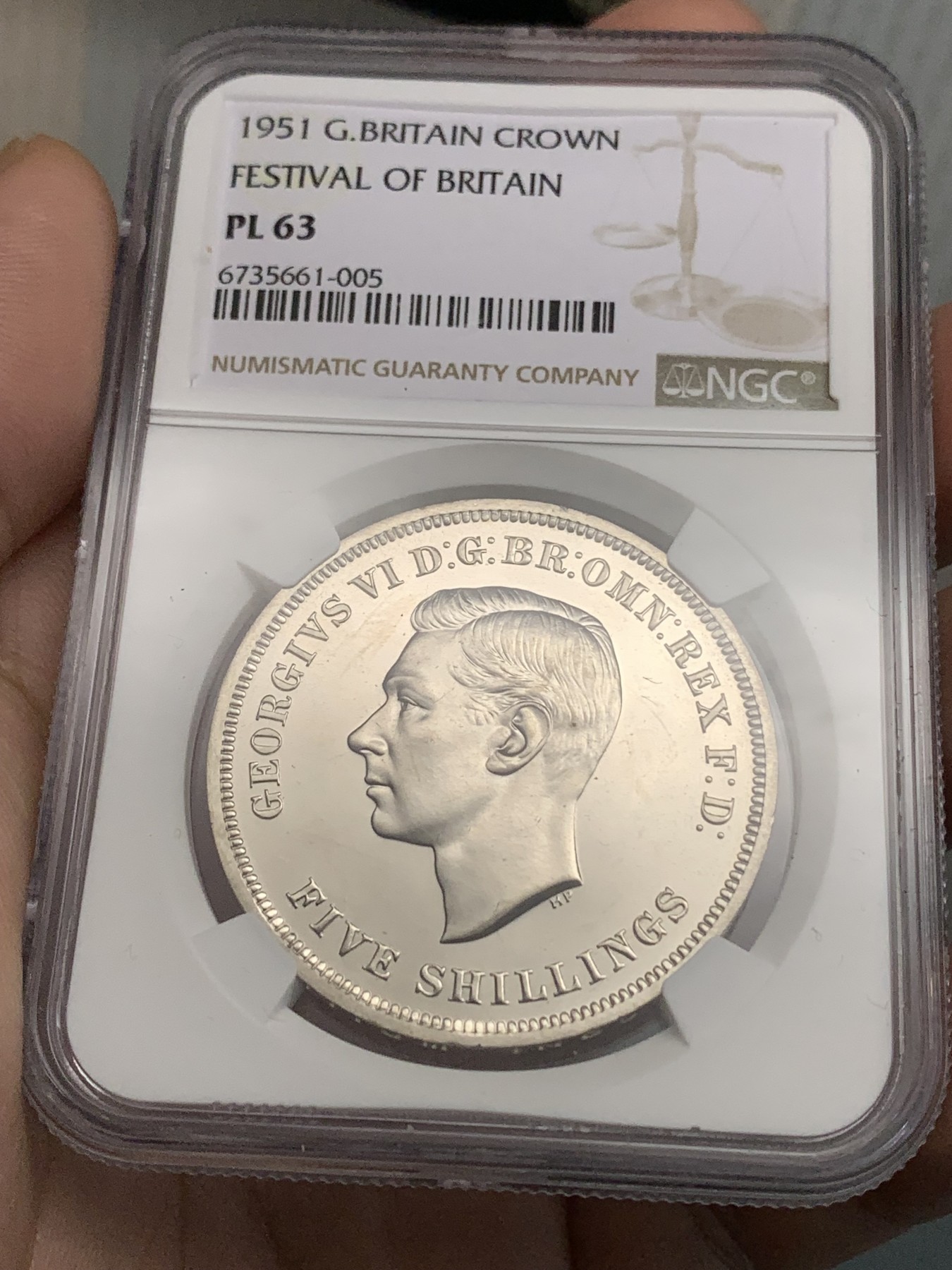 《竞宝斋》第186场-周日，周一 2场 (全场包邮) NGC-PL63 英国 1951年 1克朗 乔治六世 最后的马剑 镜面底板 品相好 非常靓