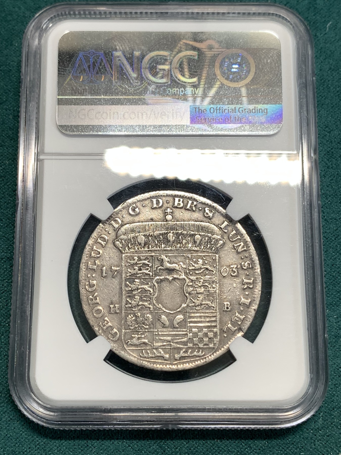 《竞宝斋》第186场-周日，周一 2场 (全场包邮) NGC XF 德国 不伦瑞克1703年2/3奔马泰勒银币 等同于后期1泰勒银币