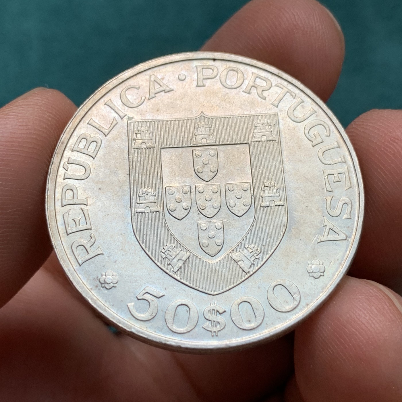 《竞宝斋》第186场-周日，周一 2场 (全场包邮) 葡萄牙1969年卡尔莫纳总统（1928～1951在位）百年诞辰纪念50埃斯库多银币