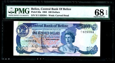 【Blue Auction】✨世界纸币精拍第353期——周日畅拍场【精】 -  【首发冠 老壳子品质保障  冠军分仅2张 珍罕】伯利兹 1983年100元 最高值 PMG68EPQ 超高分 女王 收藏级 精美 这张5年前都2000多美金了 