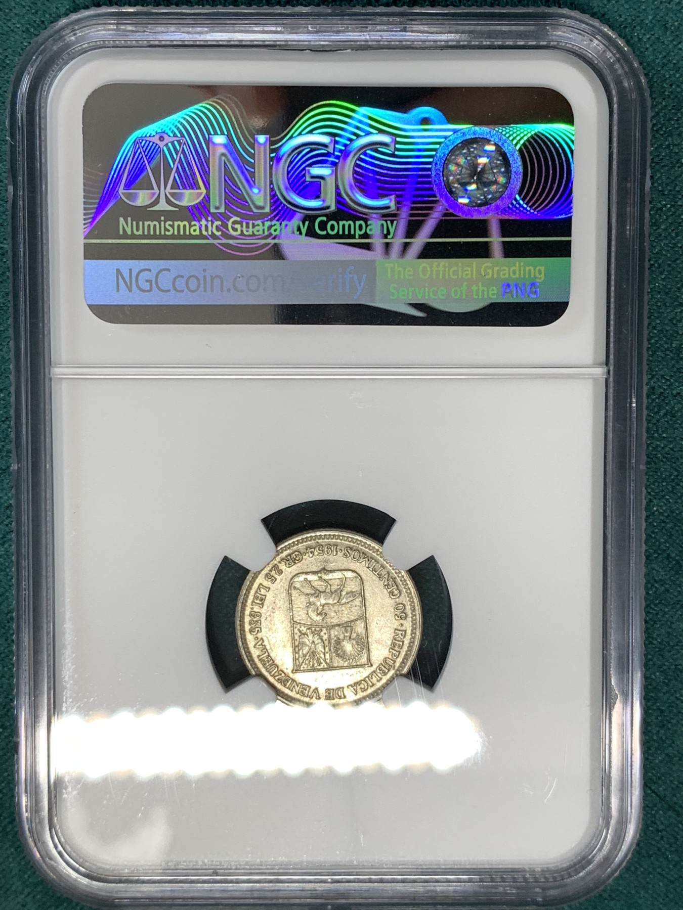 《竞宝斋》第186场-周日，周一 2场 (全场包邮) NGC MS62 委内瑞拉  1954年 50分银币