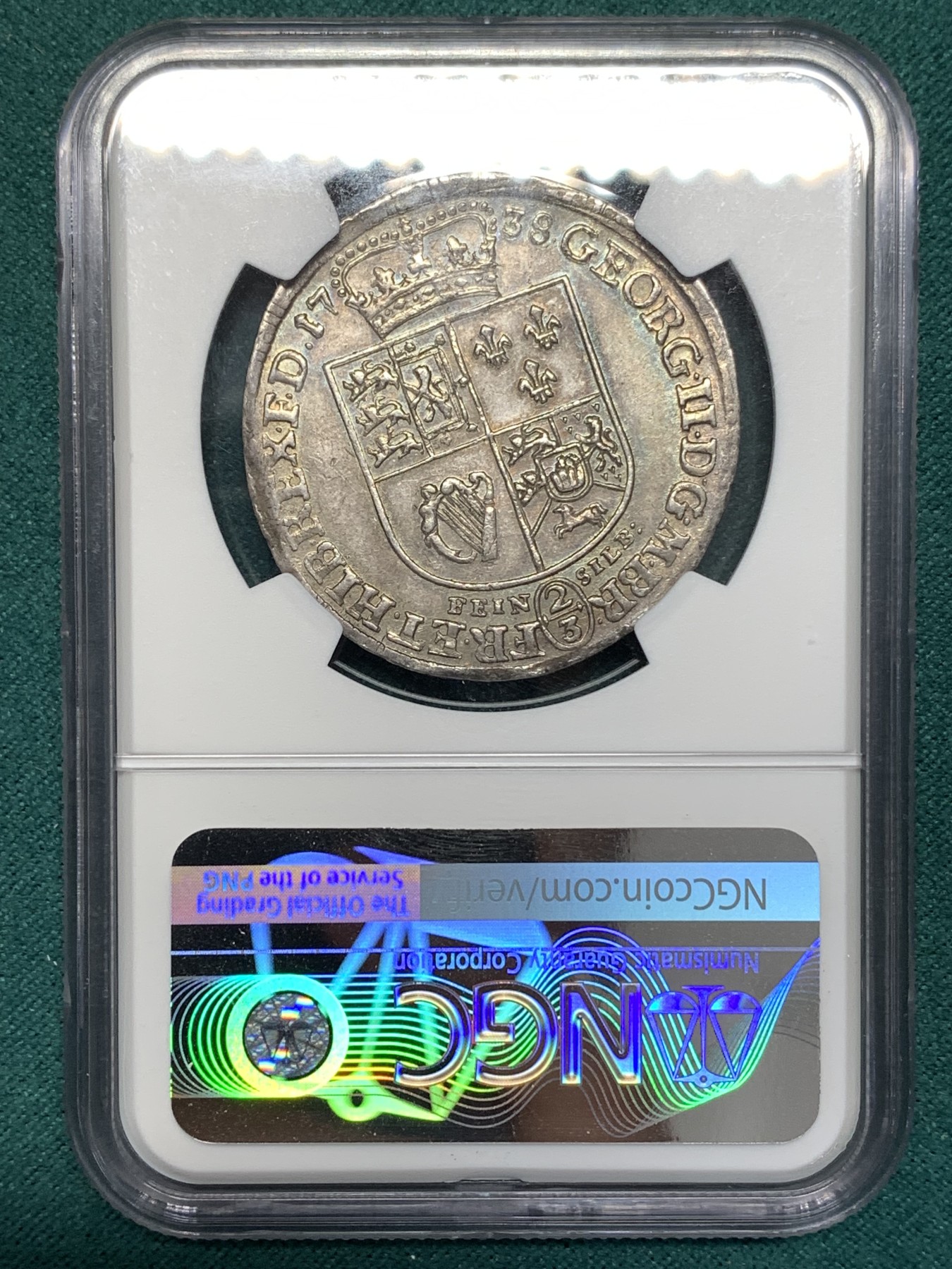 《竞宝斋》第186场-周日，周一 2场 (全场包邮) NGC-AU55 德国 1738 布伦瑞克 吕内堡野人 2/3泰勒 英王乔治二世兼领 带包浆 状态好