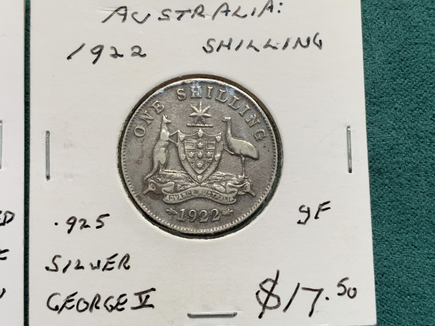 《竞宝斋》第186场-周日，周一 2场 (全场包邮) 2枚一组 澳大利亚 乔治五世 早期 925银 1先令+2先令各一枚 原味状态 高价品种