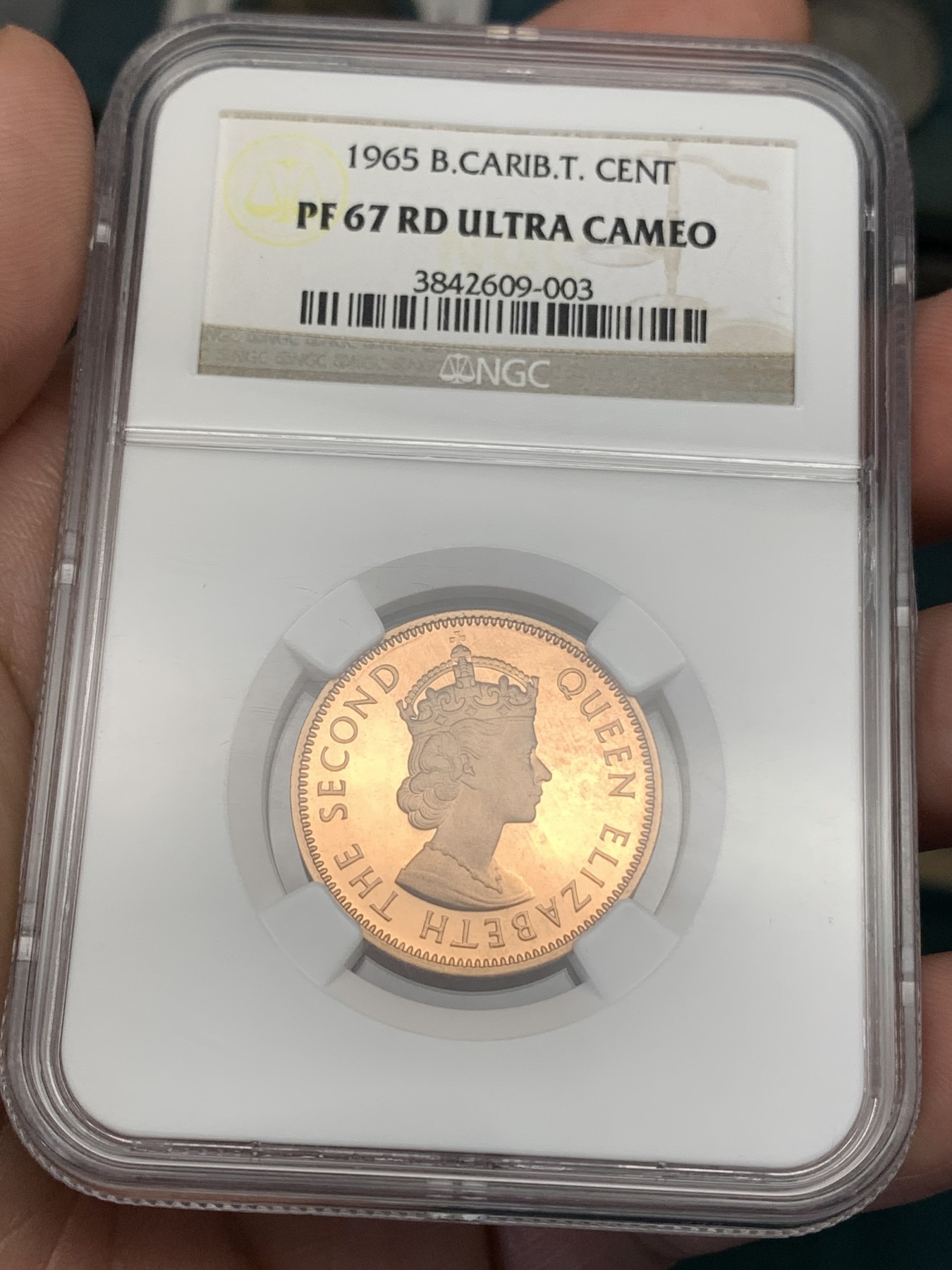 《竞宝斋》第186场-周日，周一 2场 (全场包邮) NGC-PF67RDUC 英属东加勒比-精制女王-1 cent