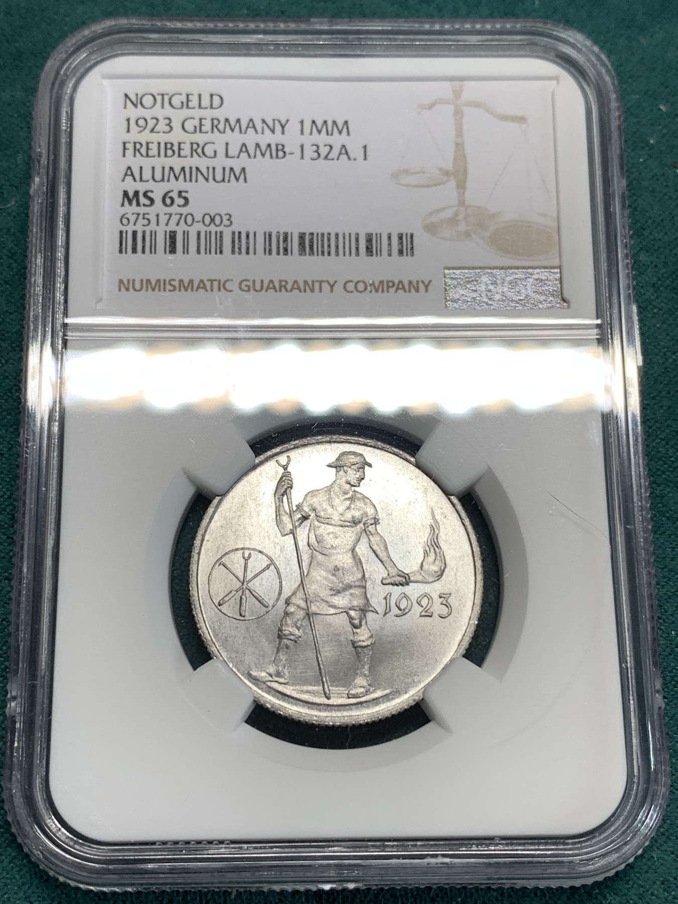 《竞宝斋》第186场-周日，周一 2场 (全场包邮) NGC MS65 德国 1923 弗莱堡 1百万马克 高分少见品种