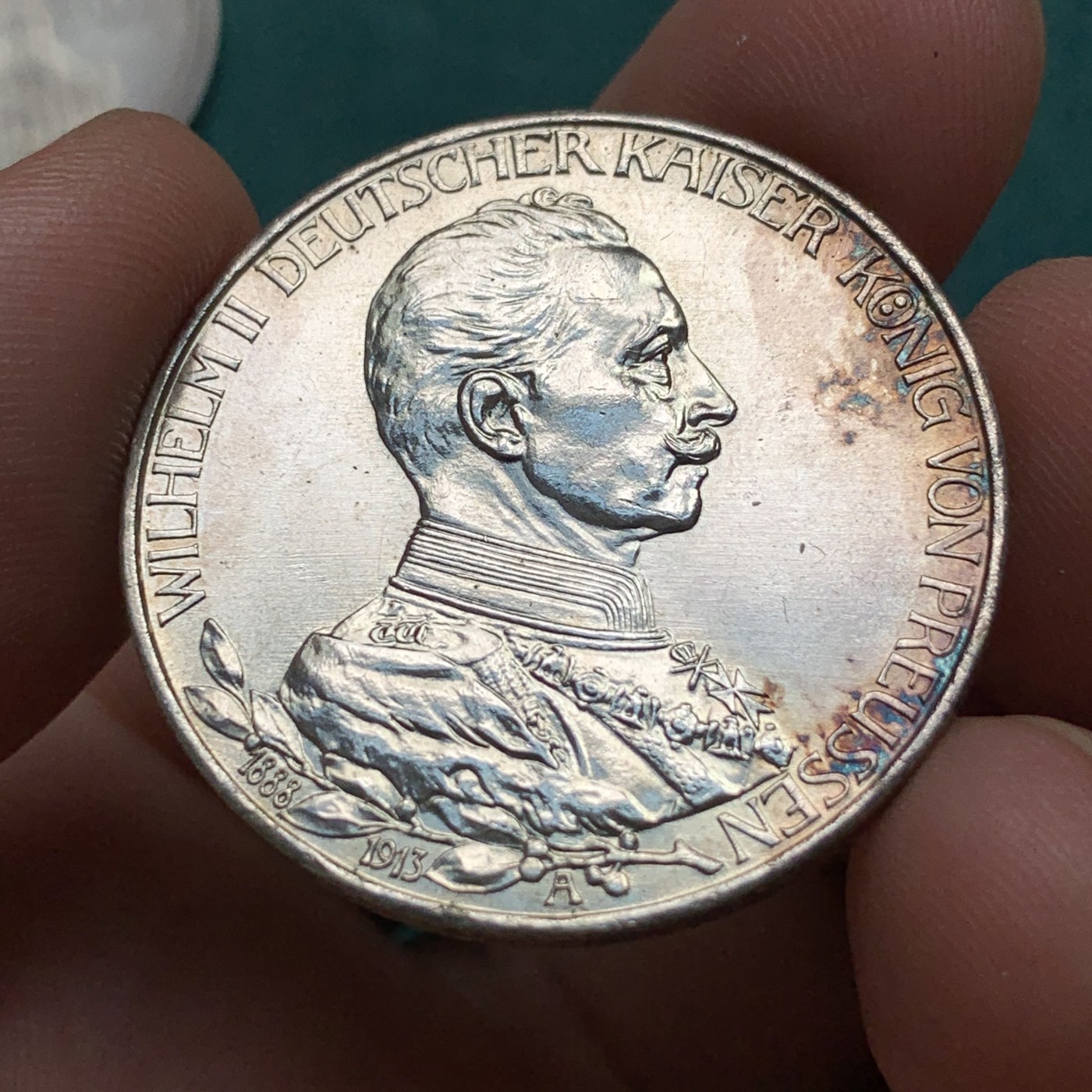 《竞宝斋》第186场-周日，周一 2场 (全场包邮) 德国 1913年 普鲁士 威廉二世 戎装 3马克银币 有MS的实力