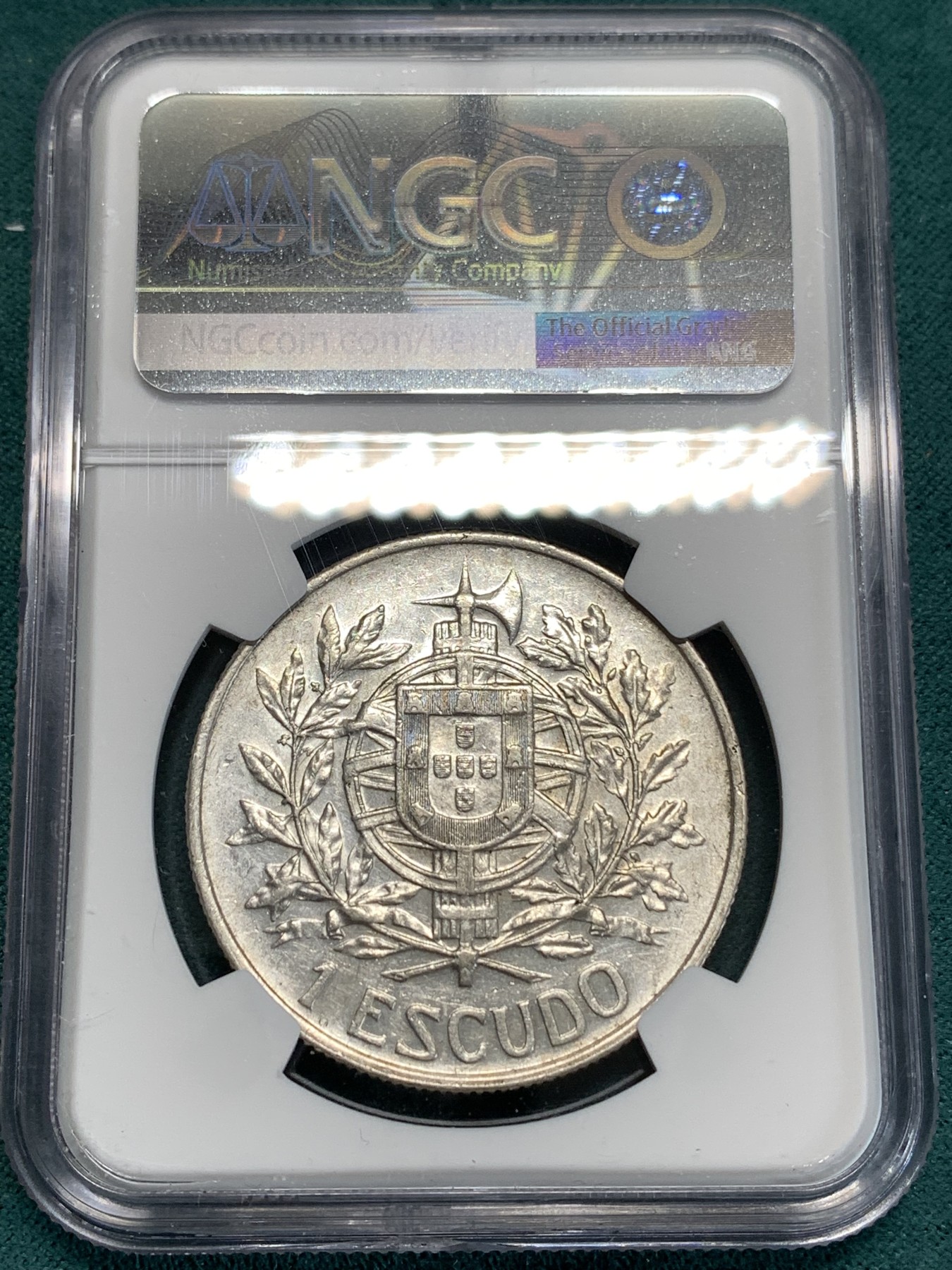 《竞宝斋》第186场-周日，周一 2场 (全场包邮) NGC AU55 葡萄牙1910年 半岛战争女神头像 1埃斯库多大银币 稀少品种