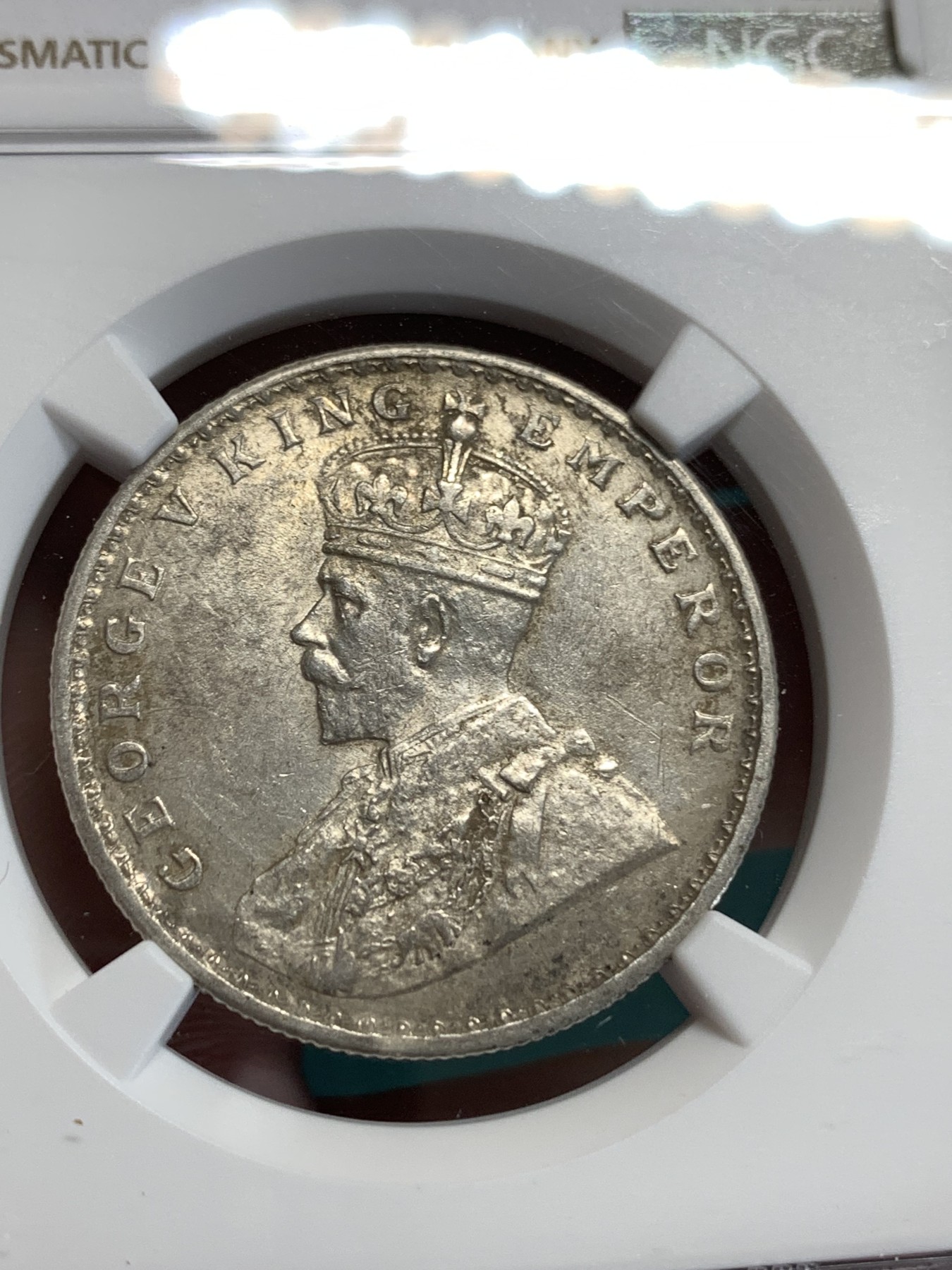 《竞宝斋》第186场-周日，周一 2场 (全场包邮) NGC AU58 印度 乔五 1916C 1卢比 银币 原味包浆 不错状态