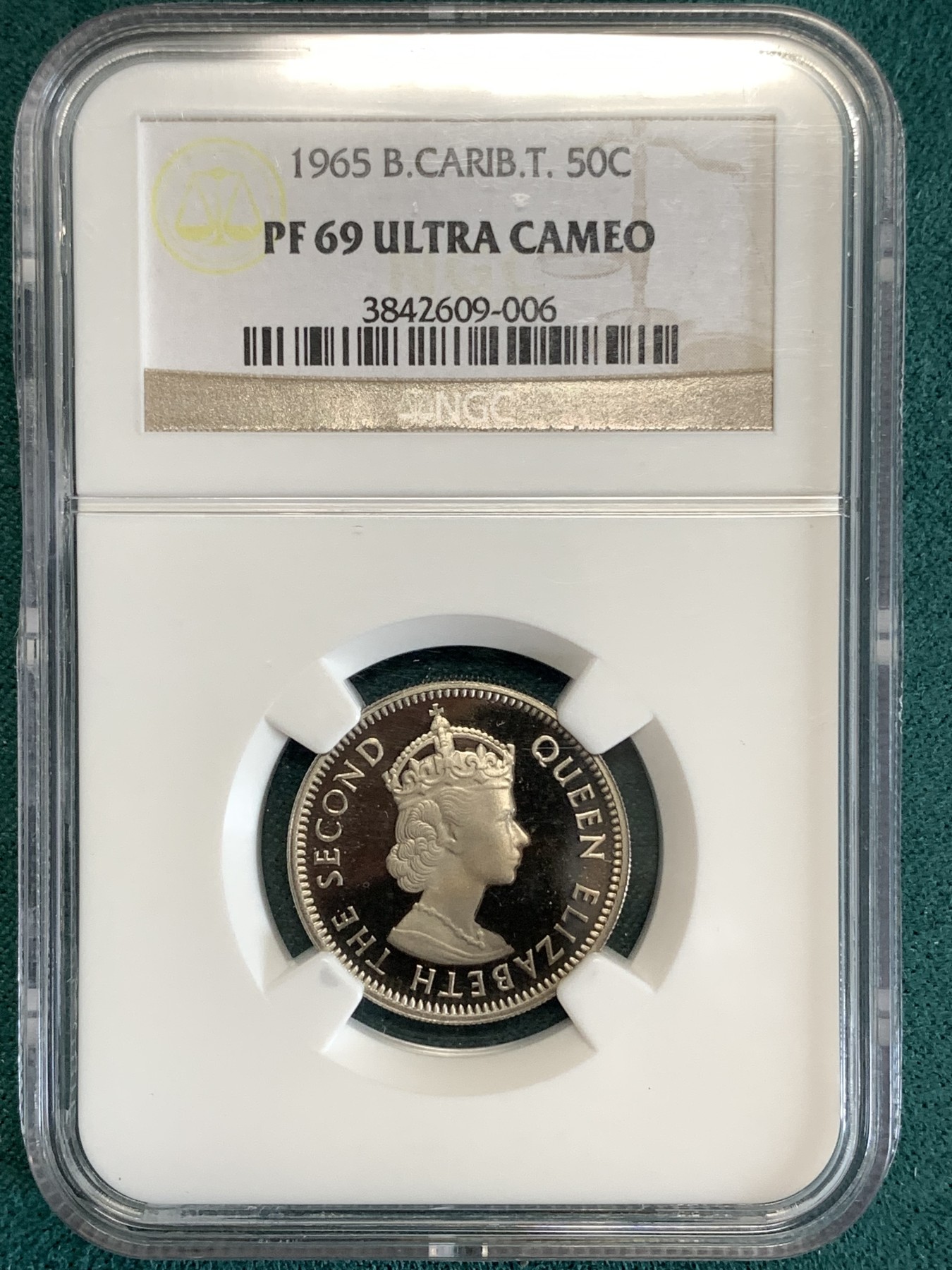 《竞宝斋》第186场-周日，周一 2场 (全场包邮) NGC-PF69UC英属东加勒比-精制女王-50 cent