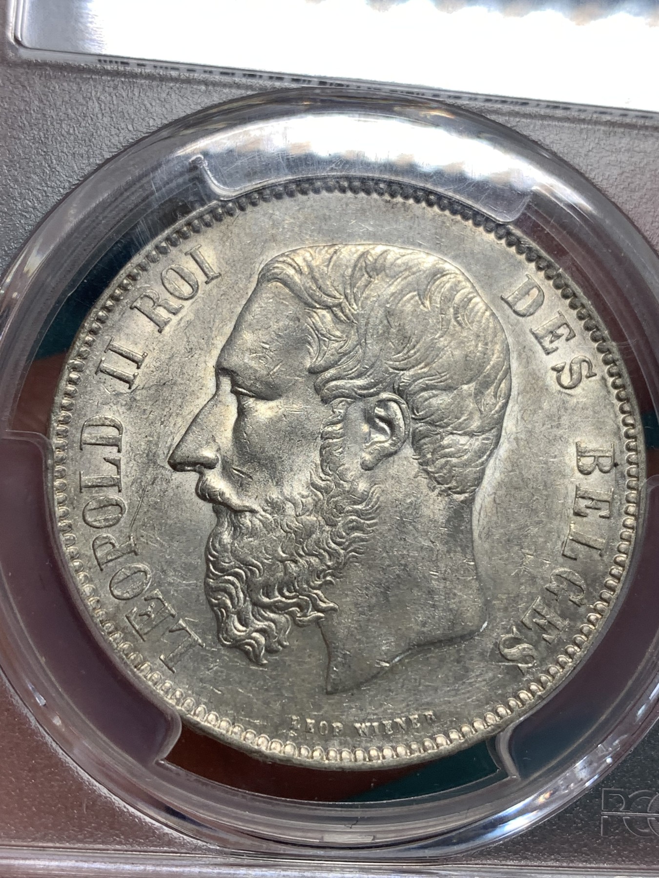 《竞宝斋》第186场-周日，周一 2场 (全场包邮) PCGS AU58 1876年比利时利奥波德二世5法郎 原光 光度一流 严评 少见年份