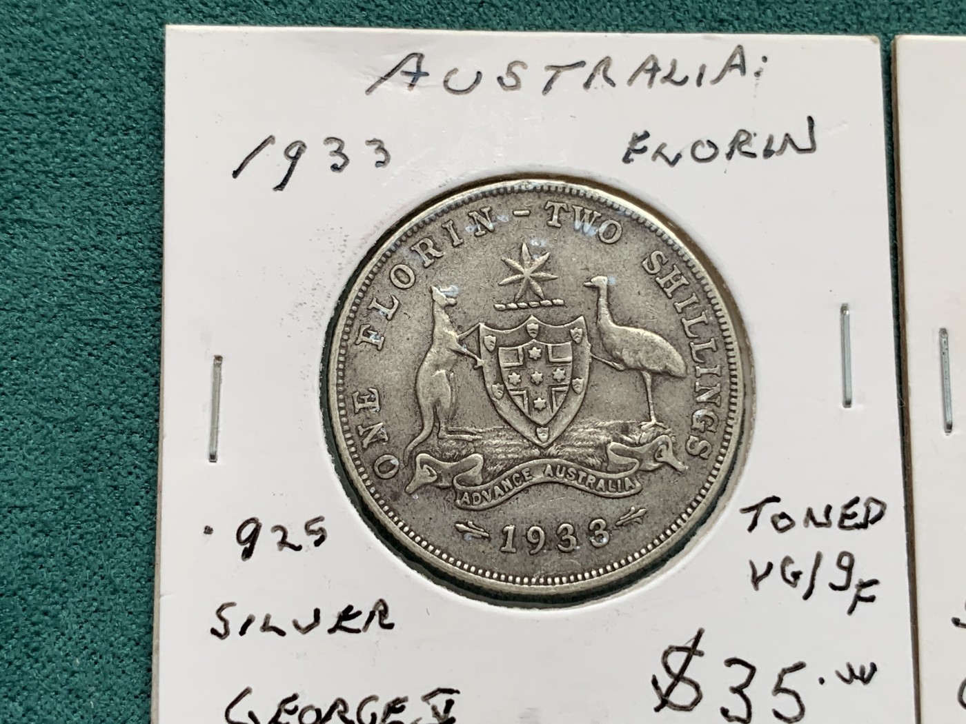 《竞宝斋》第186场-周日，周一 2场 (全场包邮) 2枚一组 澳大利亚 乔治五世 早期 925银 1先令+2先令各一枚 原味状态 高价品种