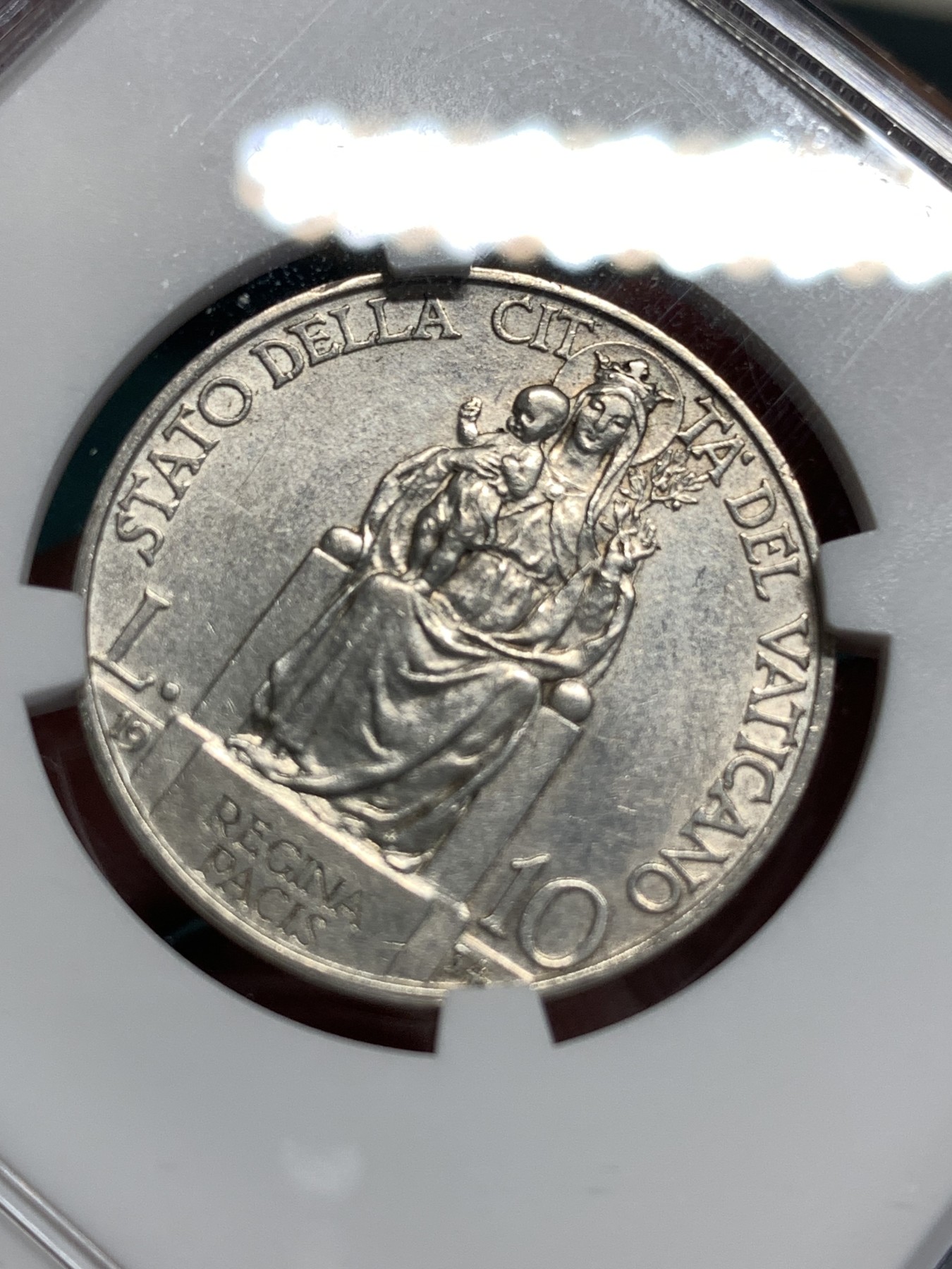 《竞宝斋》第186场-周日，周一 2场 (全场包邮) NGC-AUD 1934年梵蒂冈早期10里拉银币，少见年份非常见1930版