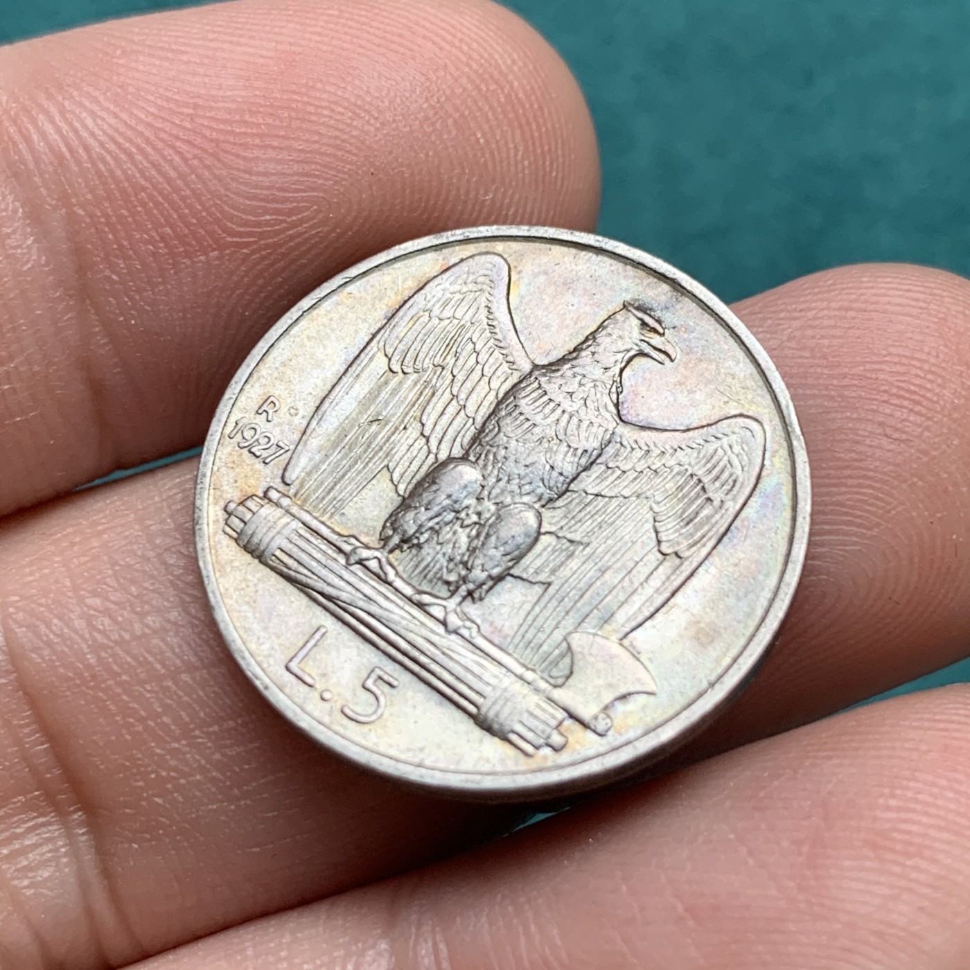 《竞宝斋》第186场-周日，周一 2场 (全场包邮) 意大利 1927年 鹰版 5里拉银币