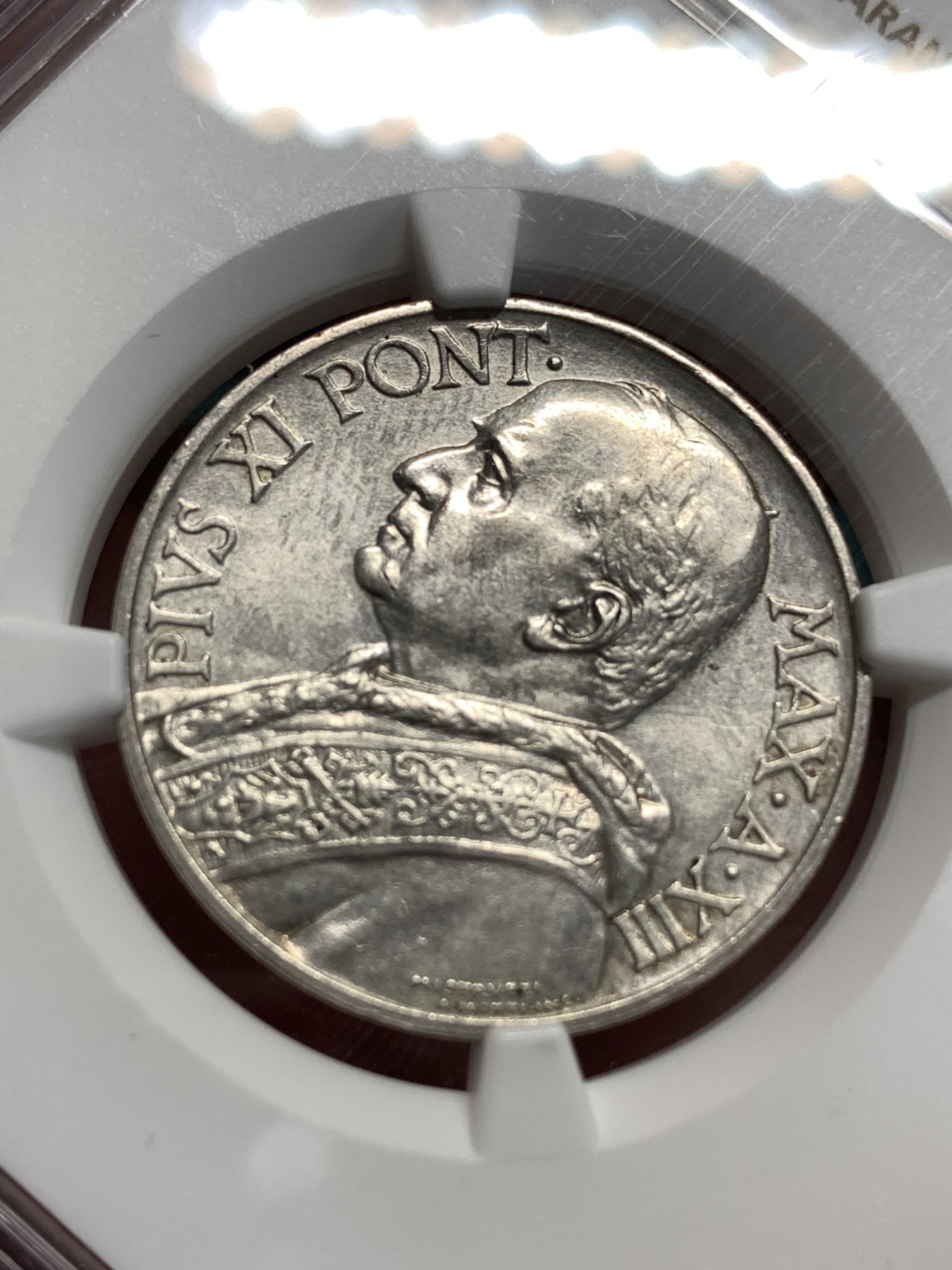 《竞宝斋》第186场-周日，周一 2场 (全场包邮) NGC-AUD 1934年梵蒂冈早期10里拉银币，少见年份非常见1930版