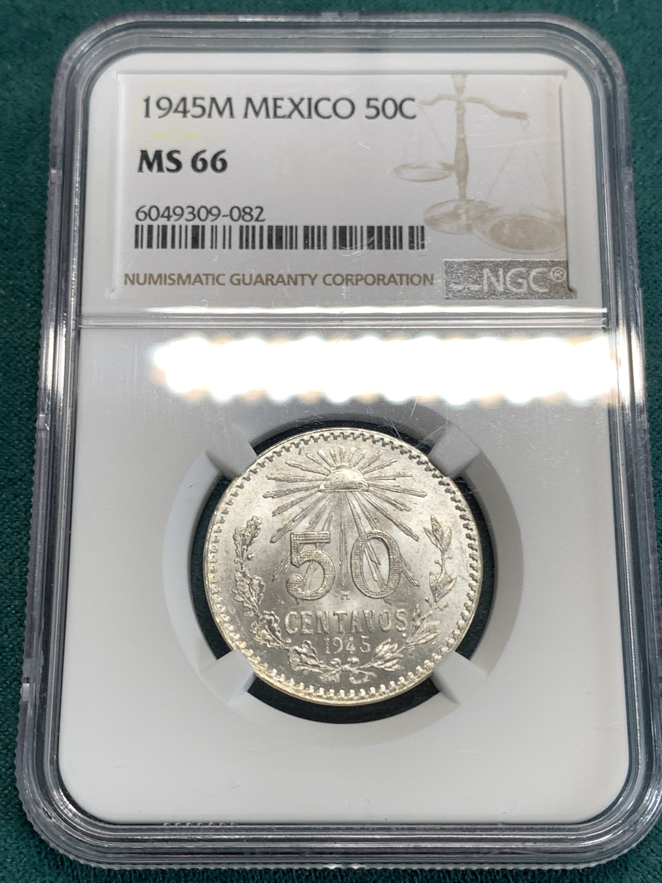 《竞宝斋》第186场-周日，周一 2场 (全场包邮) NGC-MS66 墨西哥50C-1945年M版