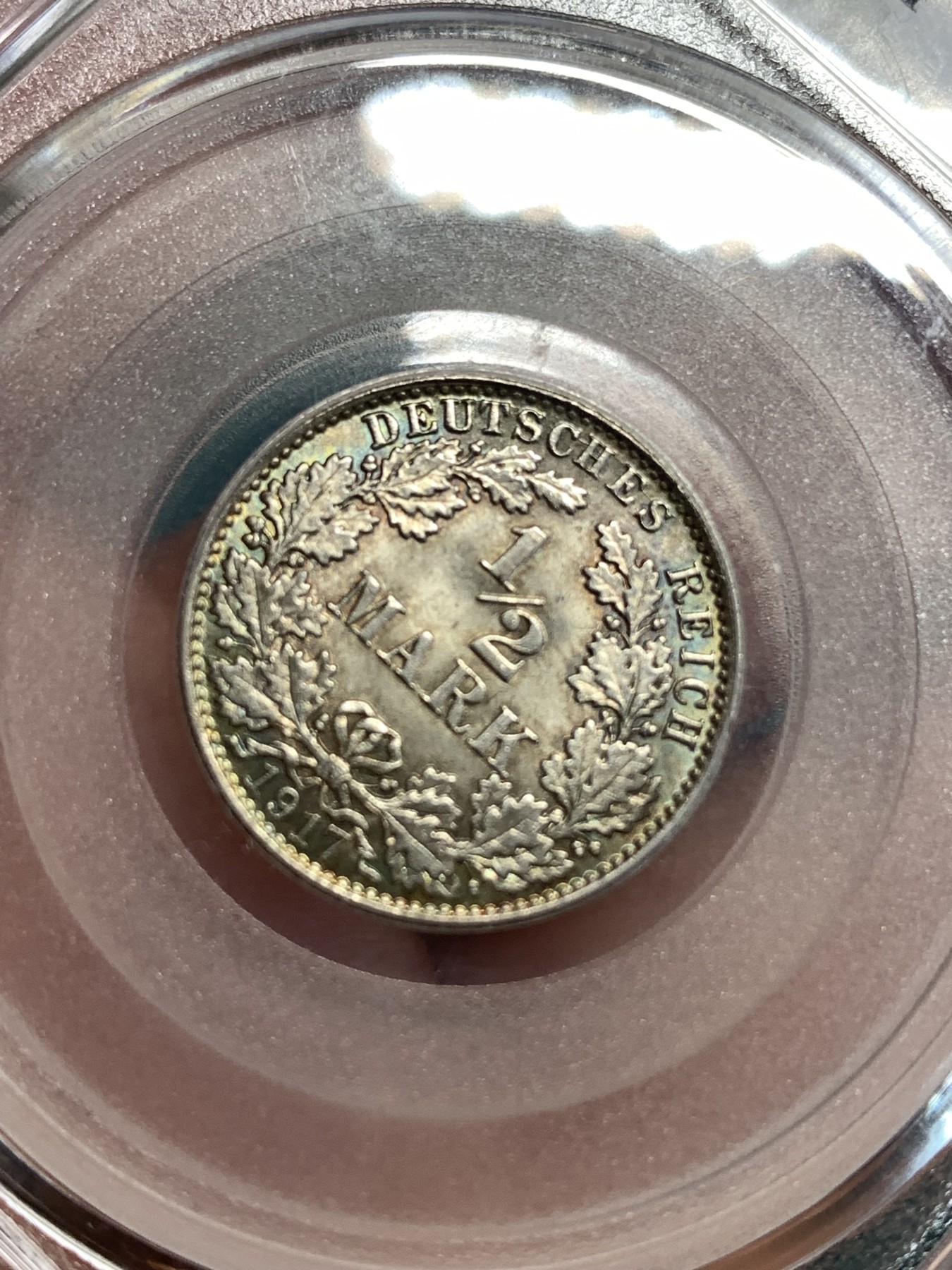 《竞宝斋》第186场-周日，周一 2场 (全场包邮) 公博 MS65 德国 1917年 1/2马克 绚丽五彩