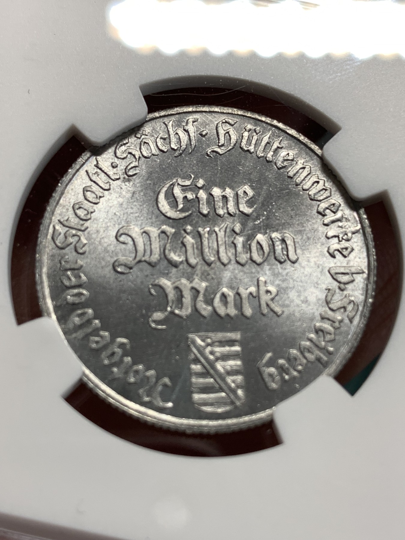 《竞宝斋》第186场-周日，周一 2场 (全场包邮) NGC MS65 德国 1923 弗莱堡 1百万马克 高分少见品种