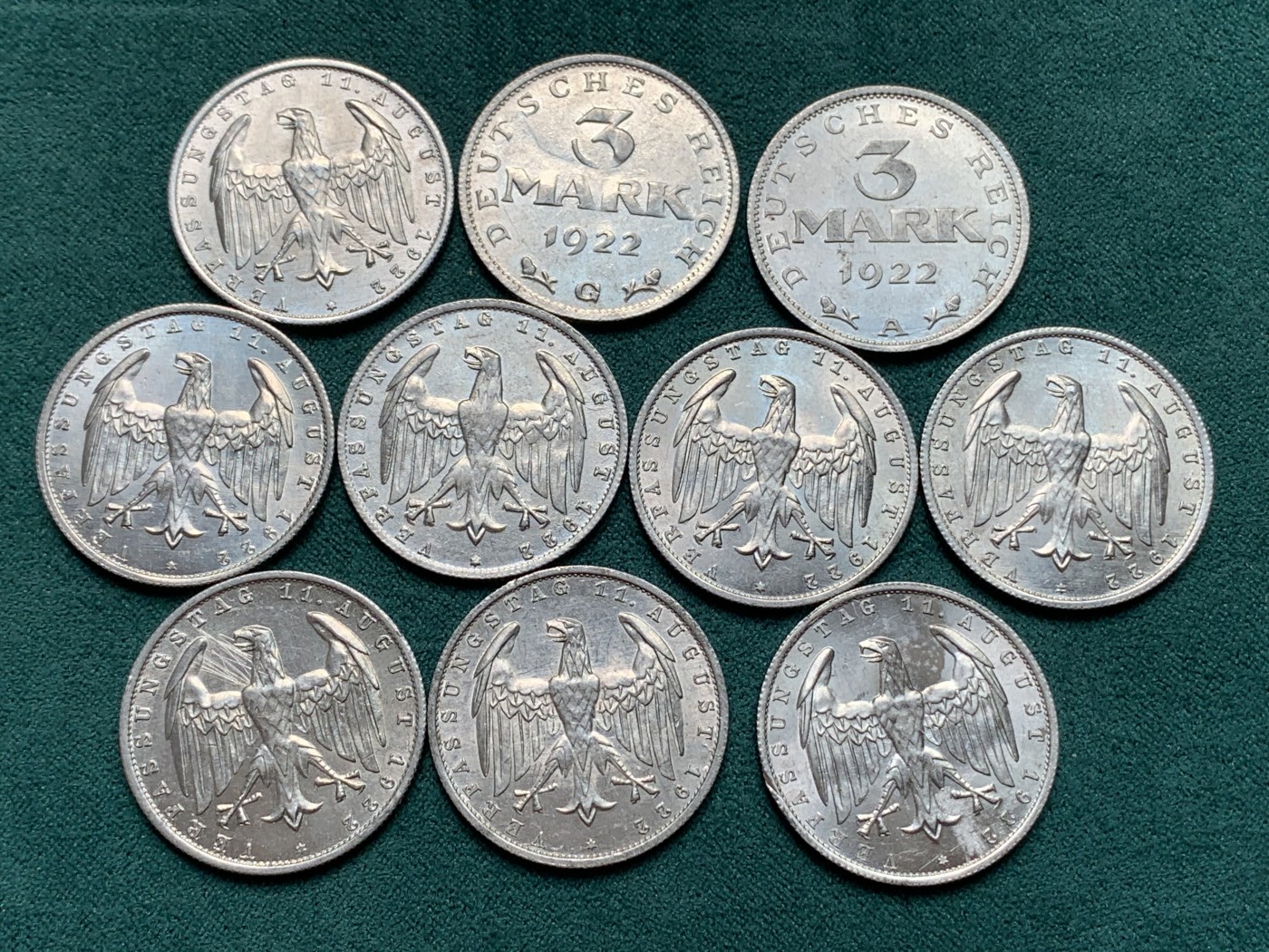 《竞宝斋》第186场-周日，周一 2场 (全场包邮) 德国 3马克 铝币 10枚一组