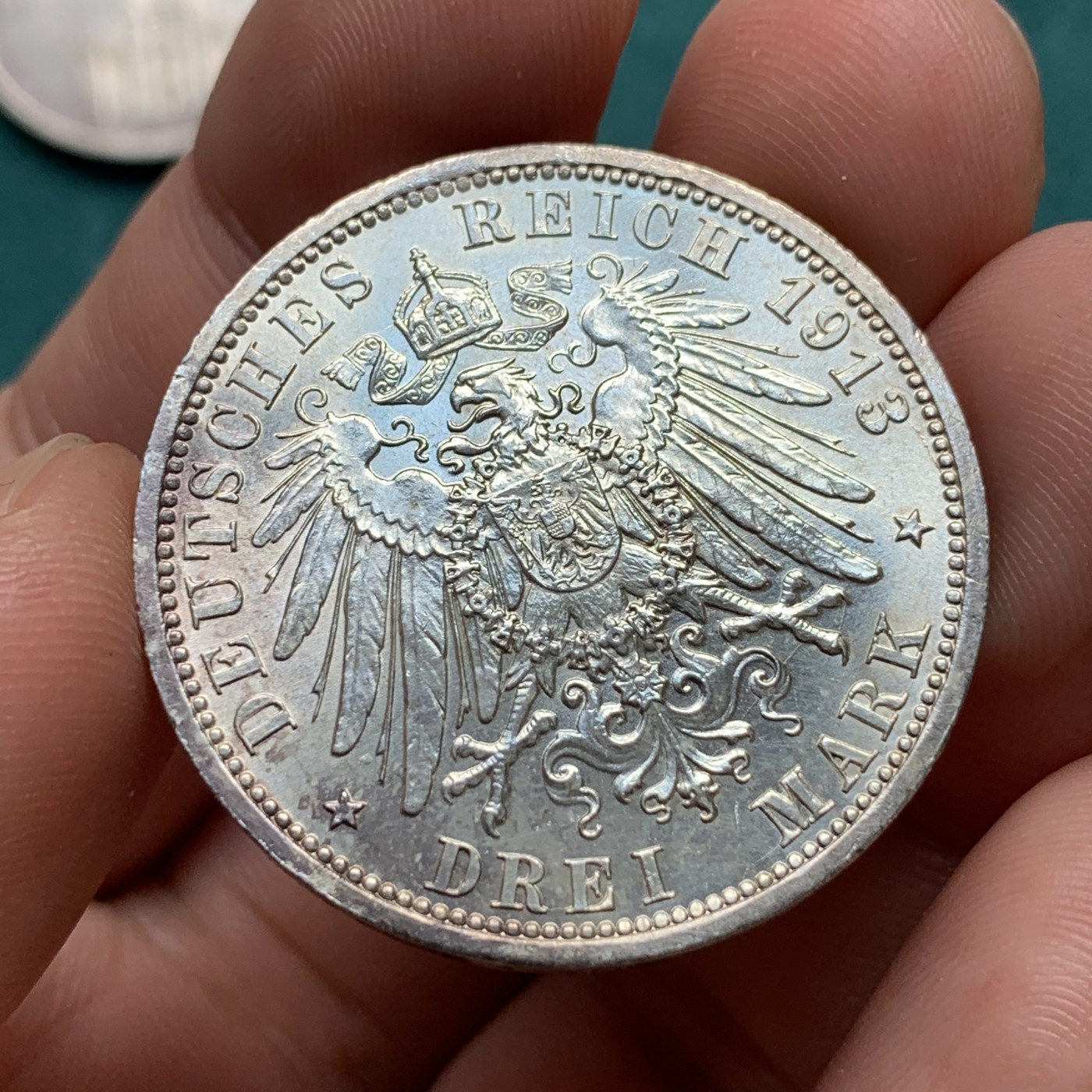 《竞宝斋》第186场-周日，周一 2场 (全场包邮) 德国 1913年 普鲁士 威廉二世 戎装 3马克银币 有MS的实力