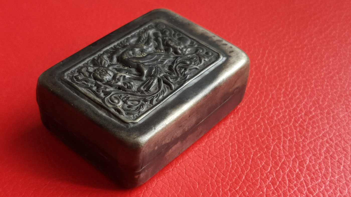 裸币专场 民国时期凤凰图案银墨盒，包浆自然浓厚，无裂无裂