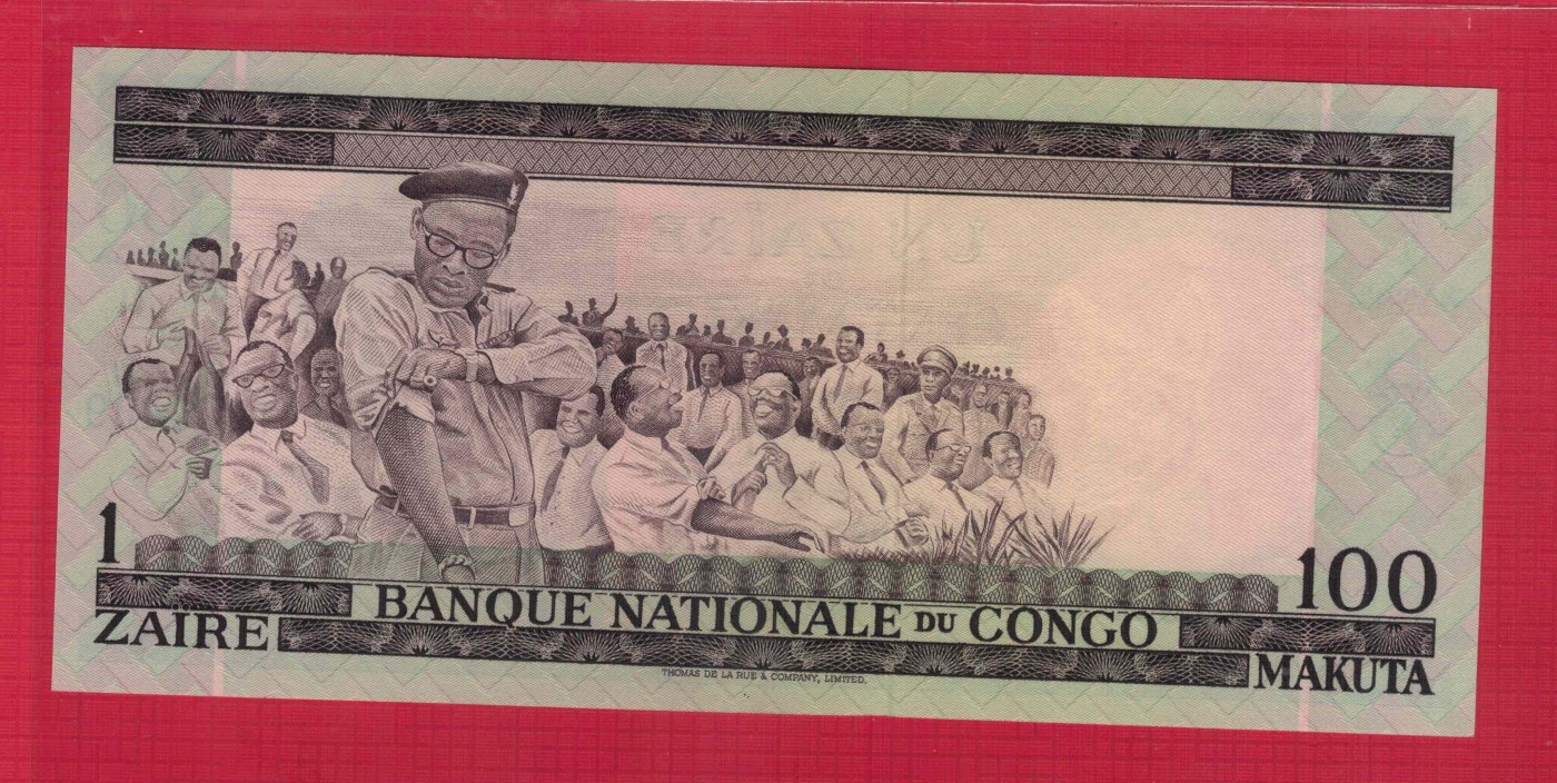 民主刚果(金)1扎伊尔(100马库塔) 1967年 P-12a 后称扎伊尔 非洲纸币 实物图 UNC