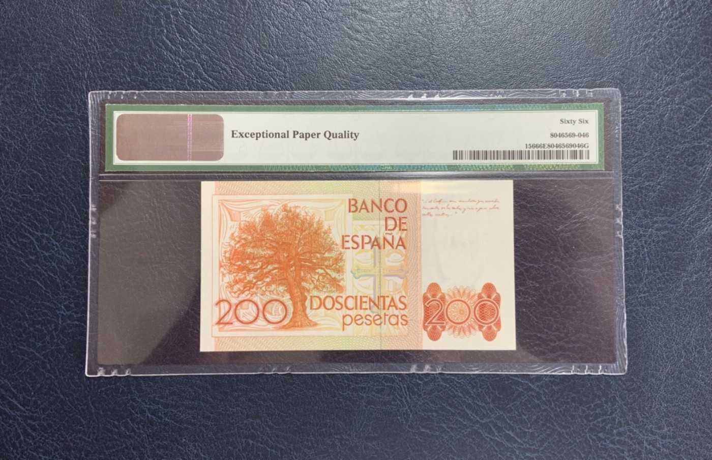 收藏联盟Quantum Auction 第278期拍卖  西班牙1980年200比塞塔 PMG66 初版纯数字冠 现实主义小说家 莱昂纳多.阿拉斯