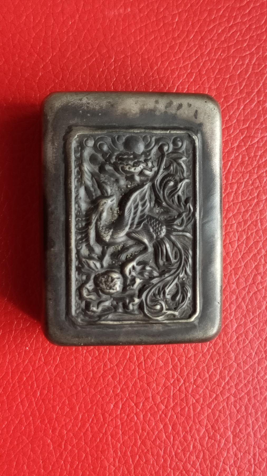 裸币专场 民国时期凤凰图案银墨盒，包浆自然浓厚，无裂无裂