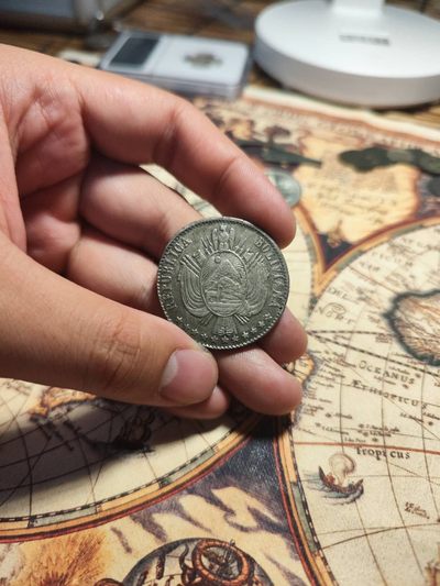 【大巴扎】第8回：丝路钱币与中世纪银币，东南亚钱币，法国金币（全场包邮） - 玻利维亚1868年/玻利维亚诺 大银币 少见11星版 AU细节SARC普通9星版裸币成交价90美元