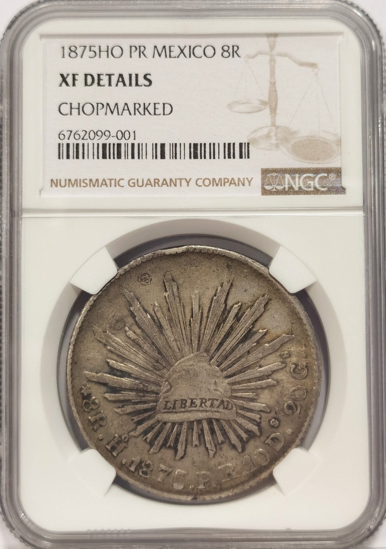 博洋堂世界钱币拍卖第037期（全场包邮） NGC XF 墨西哥1875年HO PR版花边鹰洋，小O版，大部分用于远东贸易，常见带有戳记