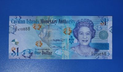 港、澳、台、中外钞、流水签、机签、箱包单、靓号专场第22期 - 开曼群岛2018年1元 纸钞无4 豹子号 D/6 870888 UNC一张/如图